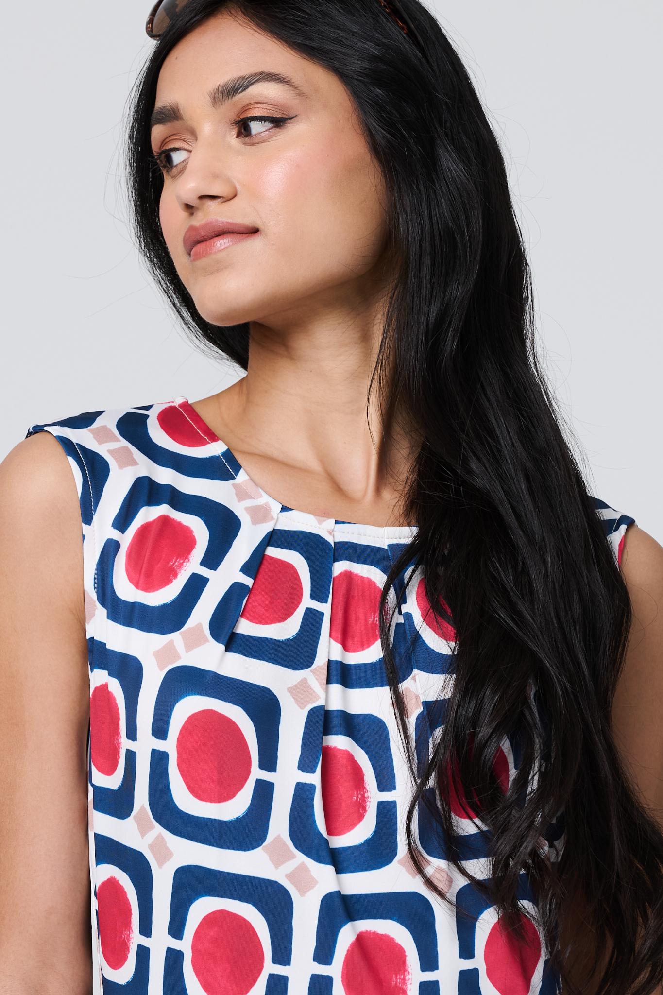 Abstract Print Sleeveless Knee Length Dress Full Length View