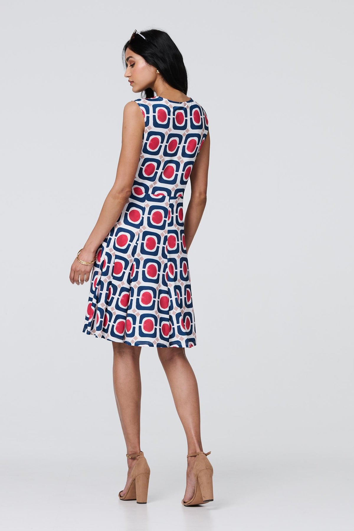 Abstract Print Sleeveless Knee Length Dress Styled View