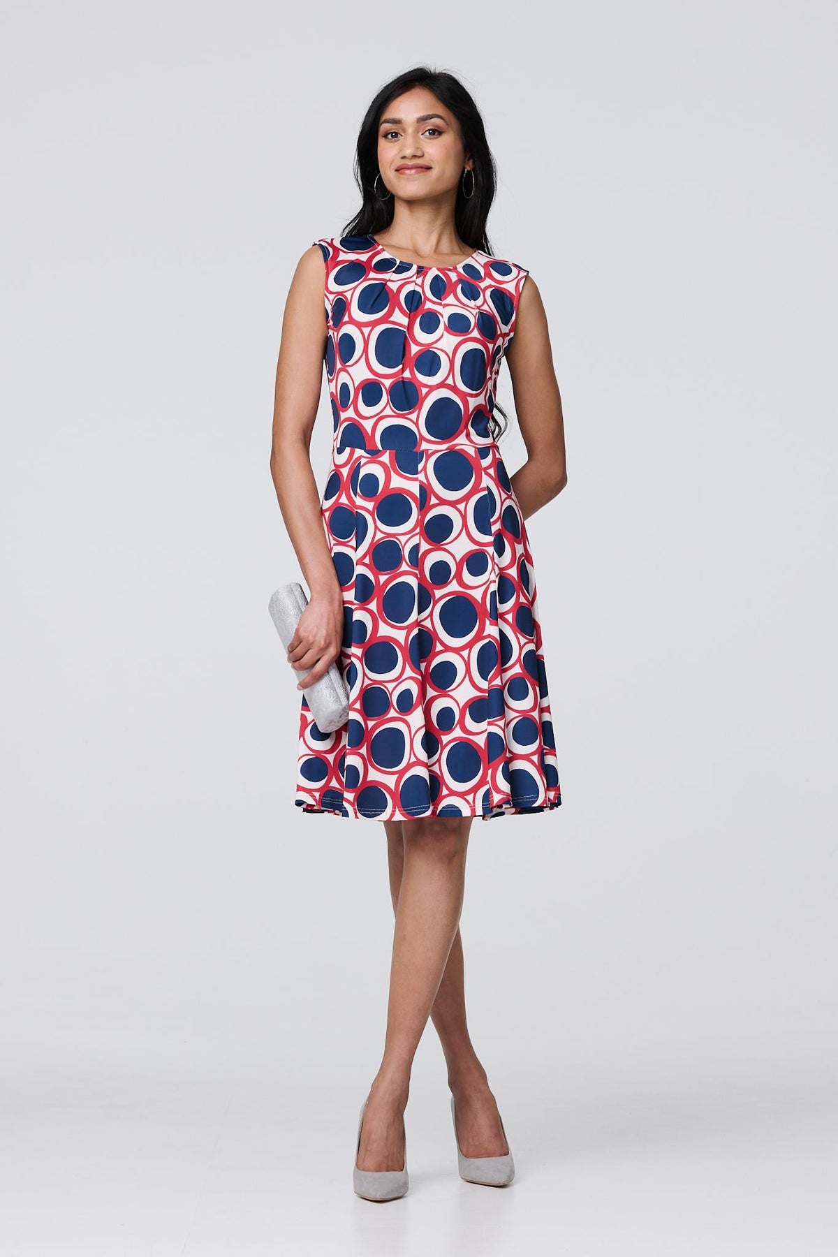 Abstract Sleeveless Knee Length Dress Back View