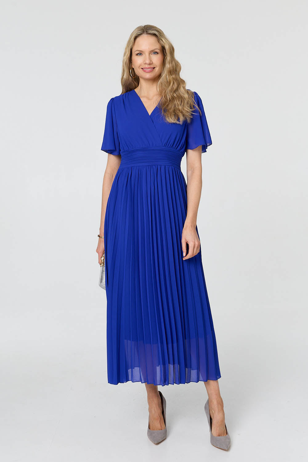 Pleated Semi Sheer Layered Maxi Dress Detail View
