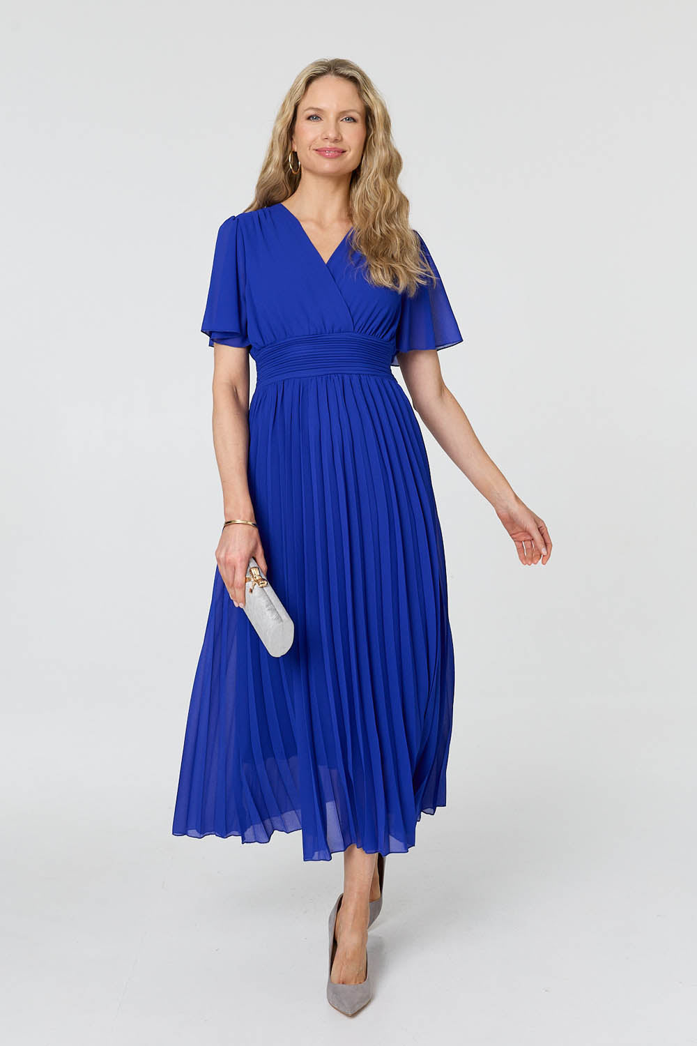Pleated Semi Sheer Layered Maxi Dress Front View
