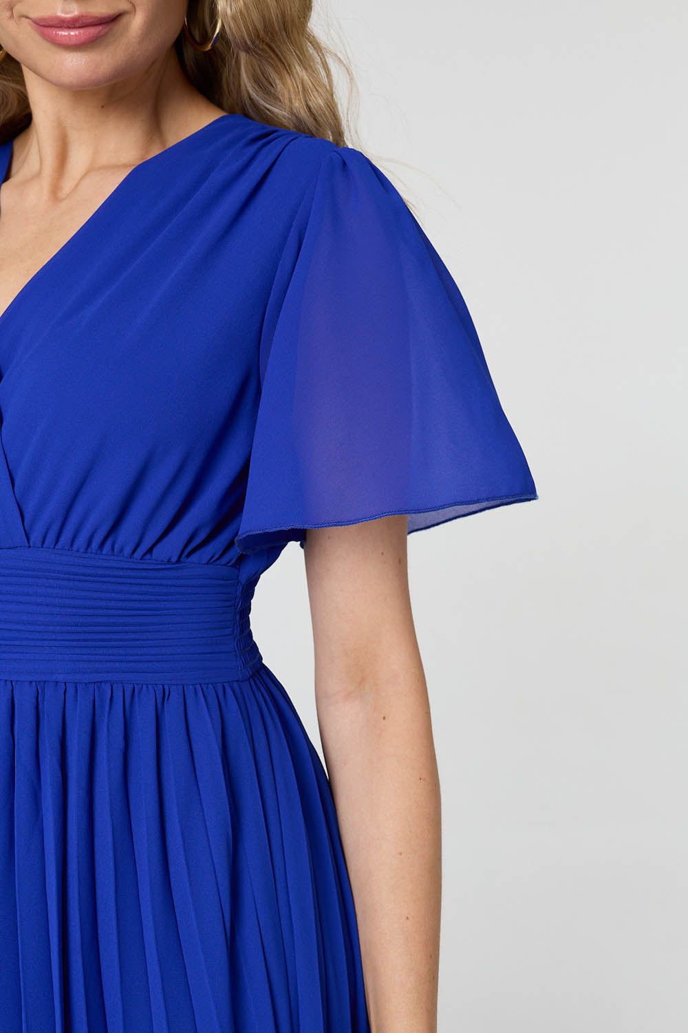 Pleated Semi Sheer Layered Maxi Dress Front View 2