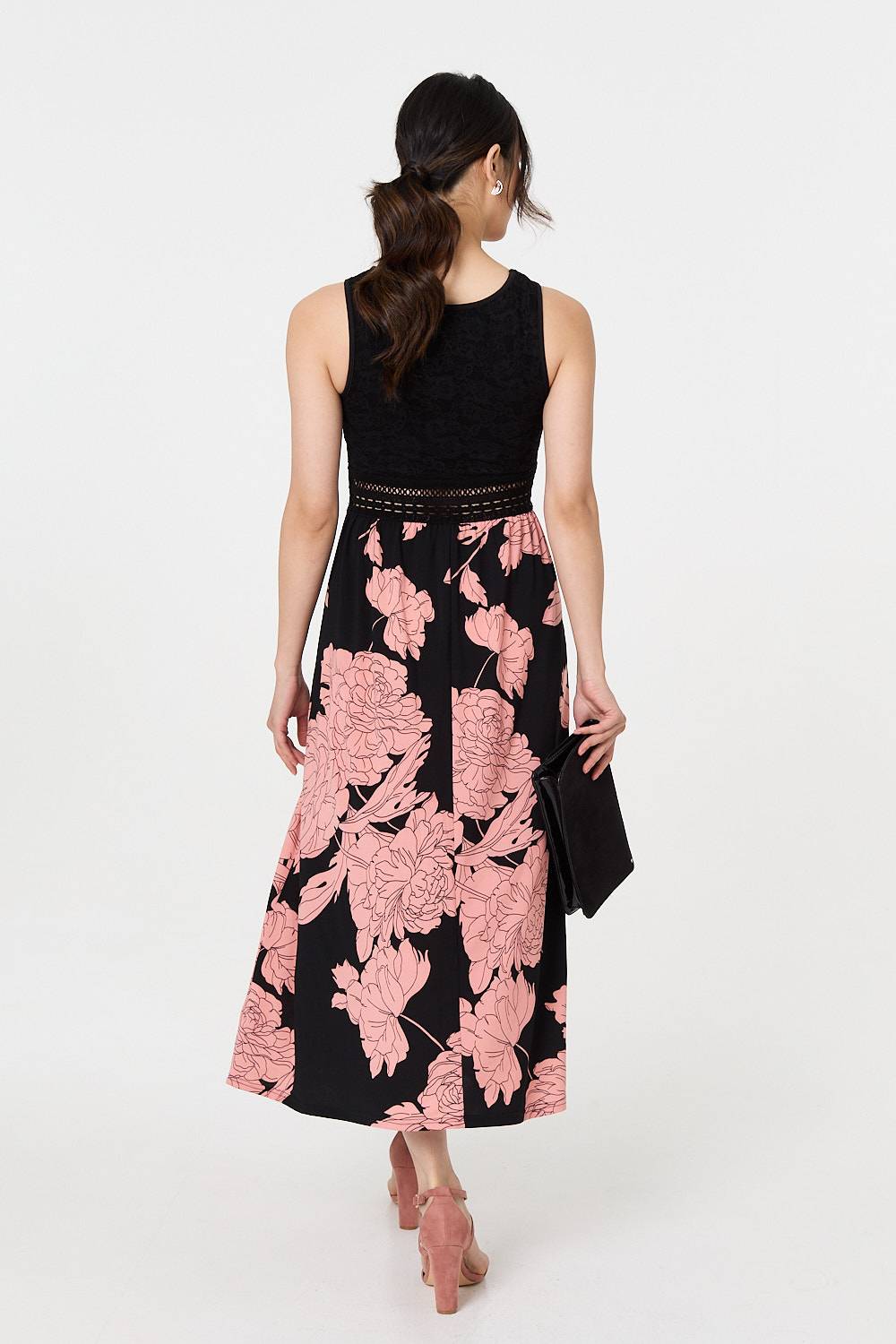 Floral Lace Trim Sleeveless Maxi Dress Detail View