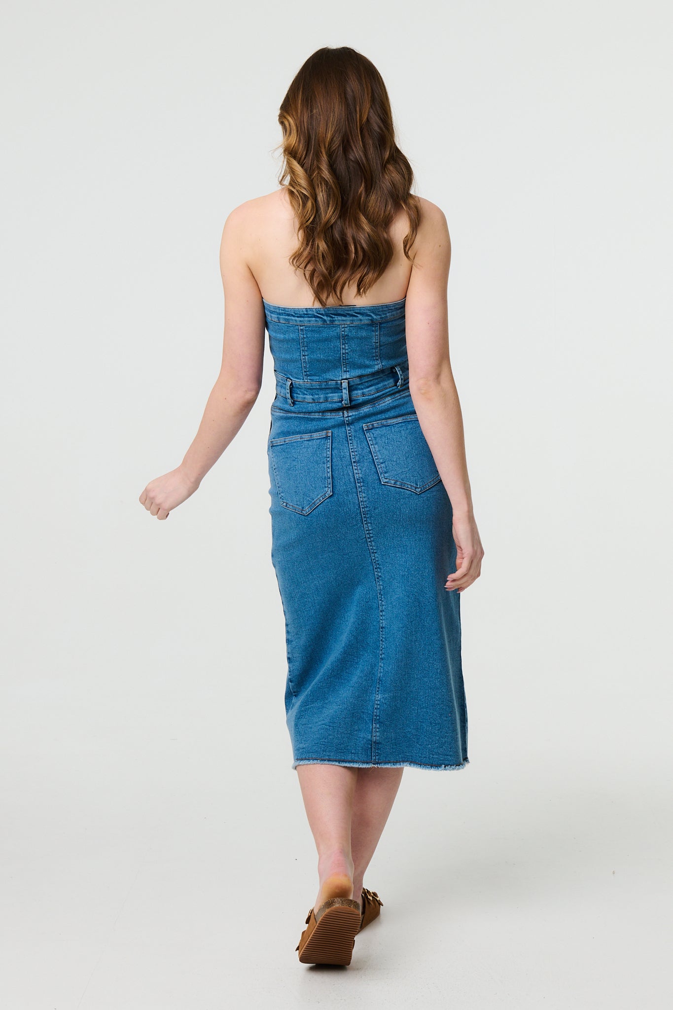 Denim Strapless Bodycon Midi Dress Side View