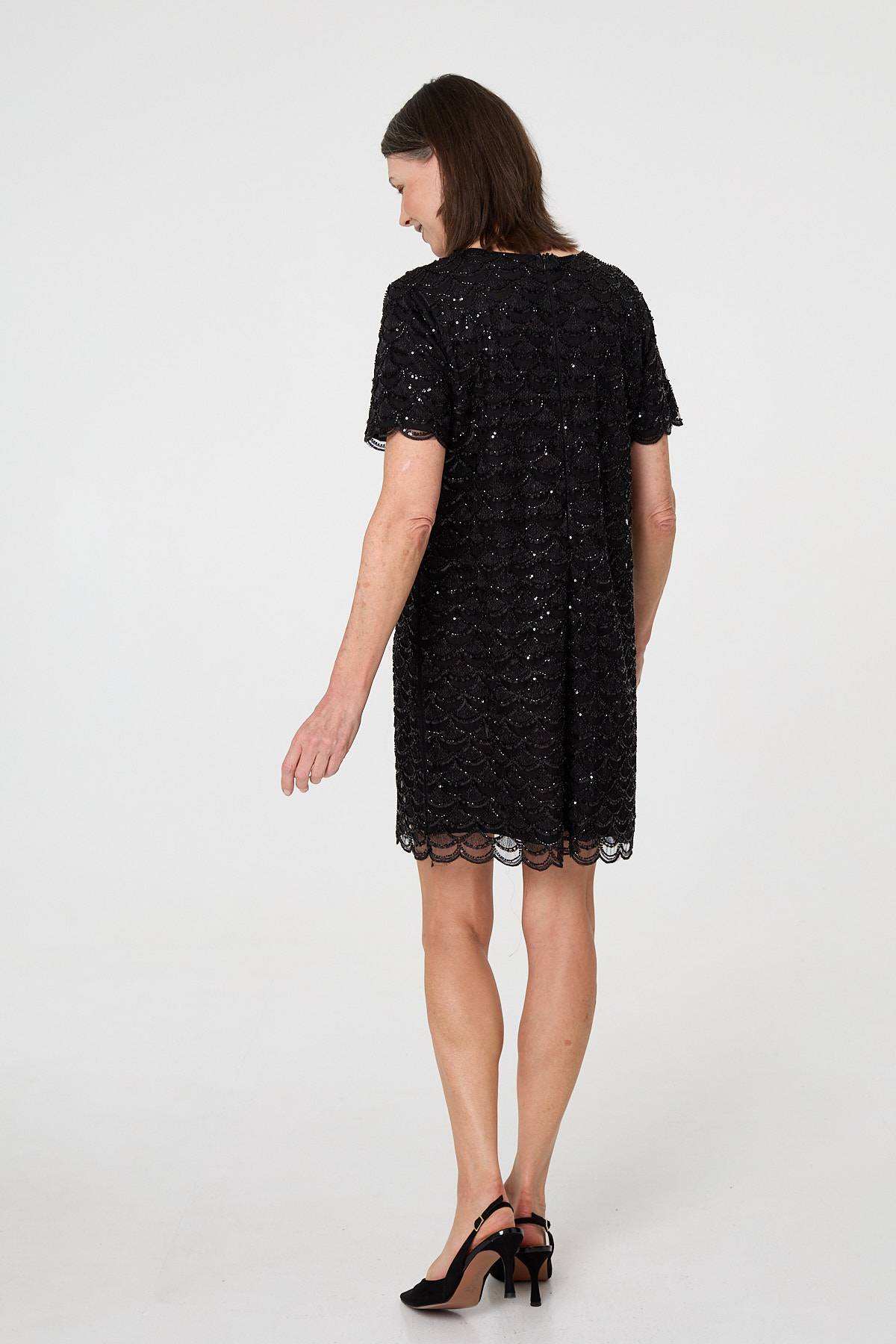 Sparkly Embellished Short Shift Dress Full Length View