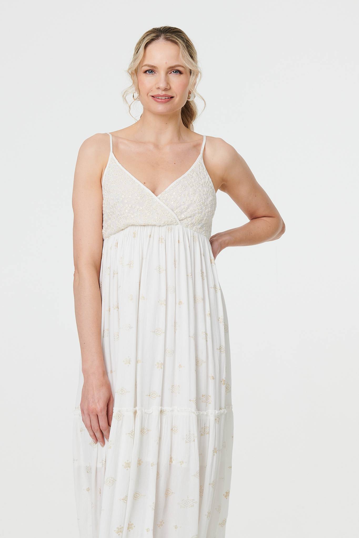Textured Cami Strap Empire Maxi Dress Full Length View