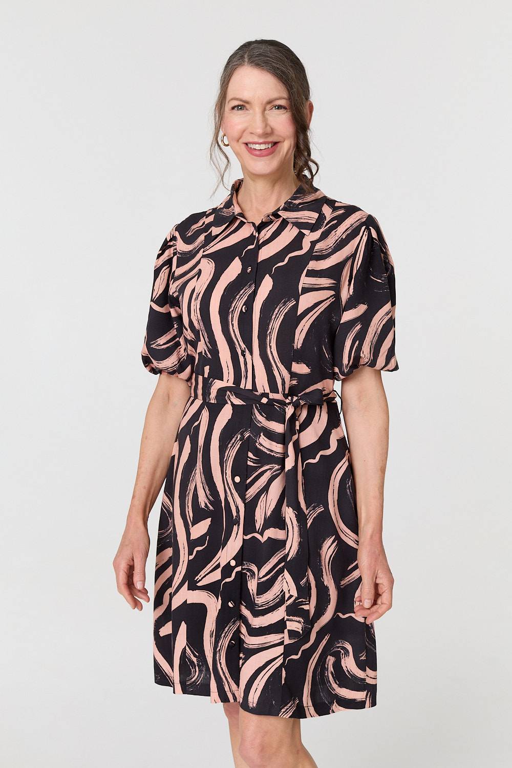Brushstroke Print Short Shirt Dress Back View 2
