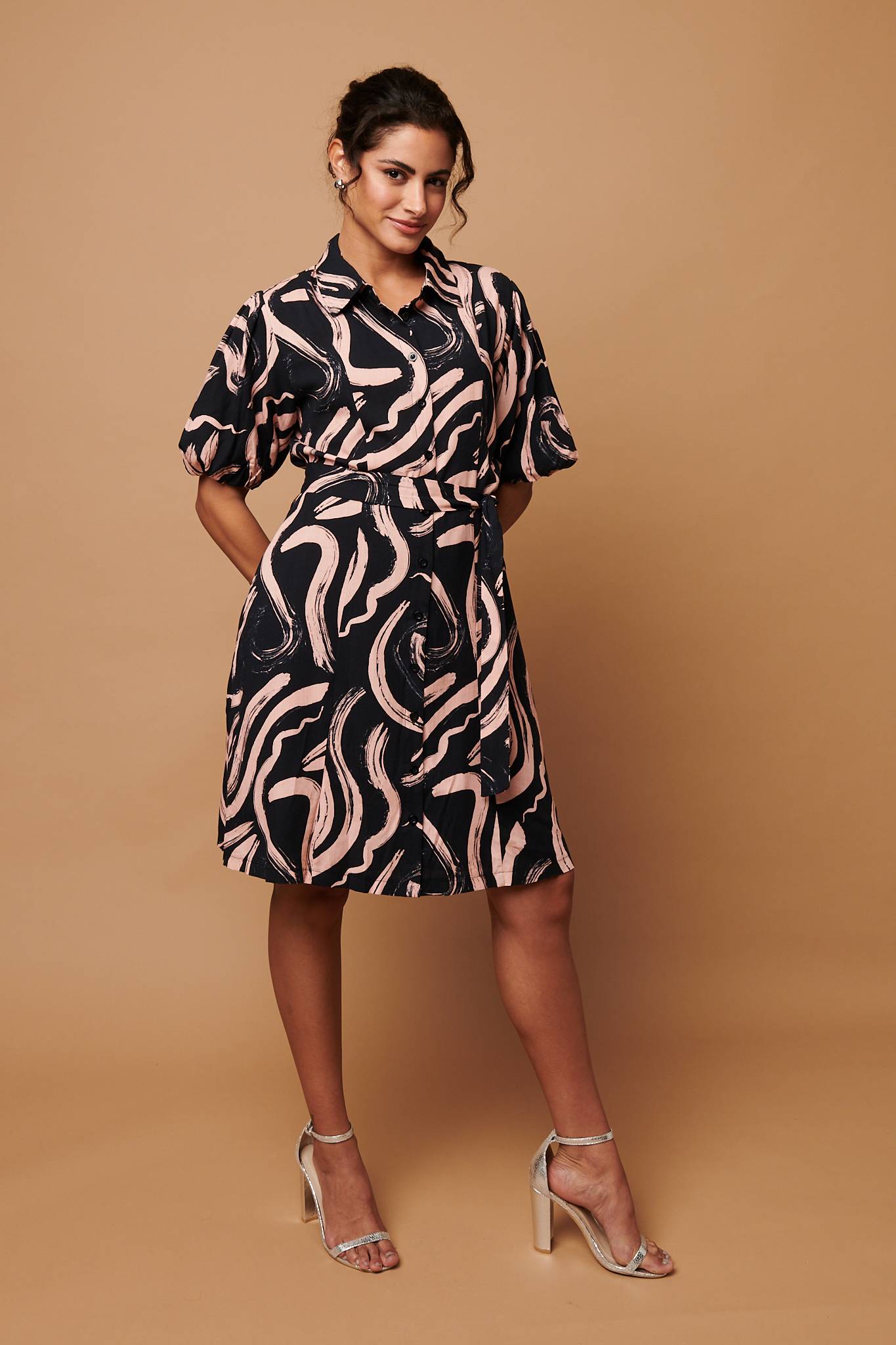 Brushstroke Print Short Shirt Dress Back View