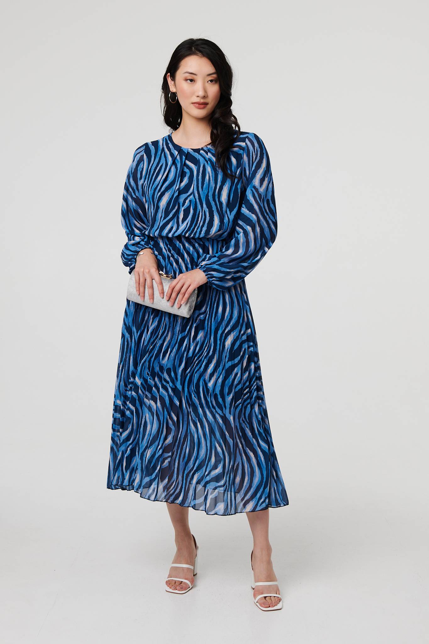 Animal Print Layered Pleated Midi Dress Back View