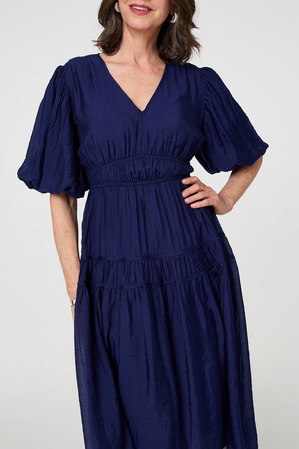 Printed 1/2 Sleeve Empire Maxi Dress Detail View