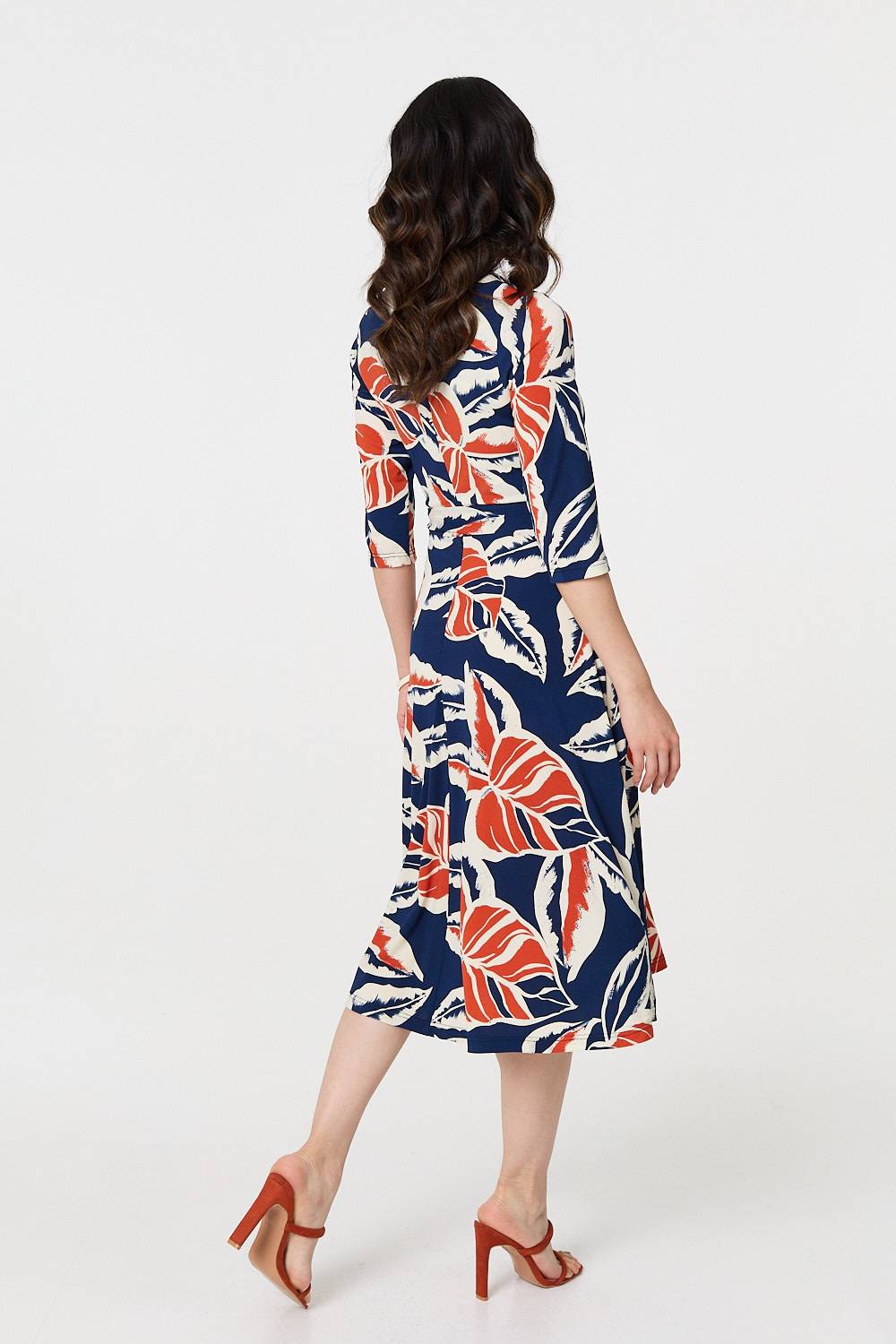 Floral Ruched 3/4 Sleeve Midi Dress Side View