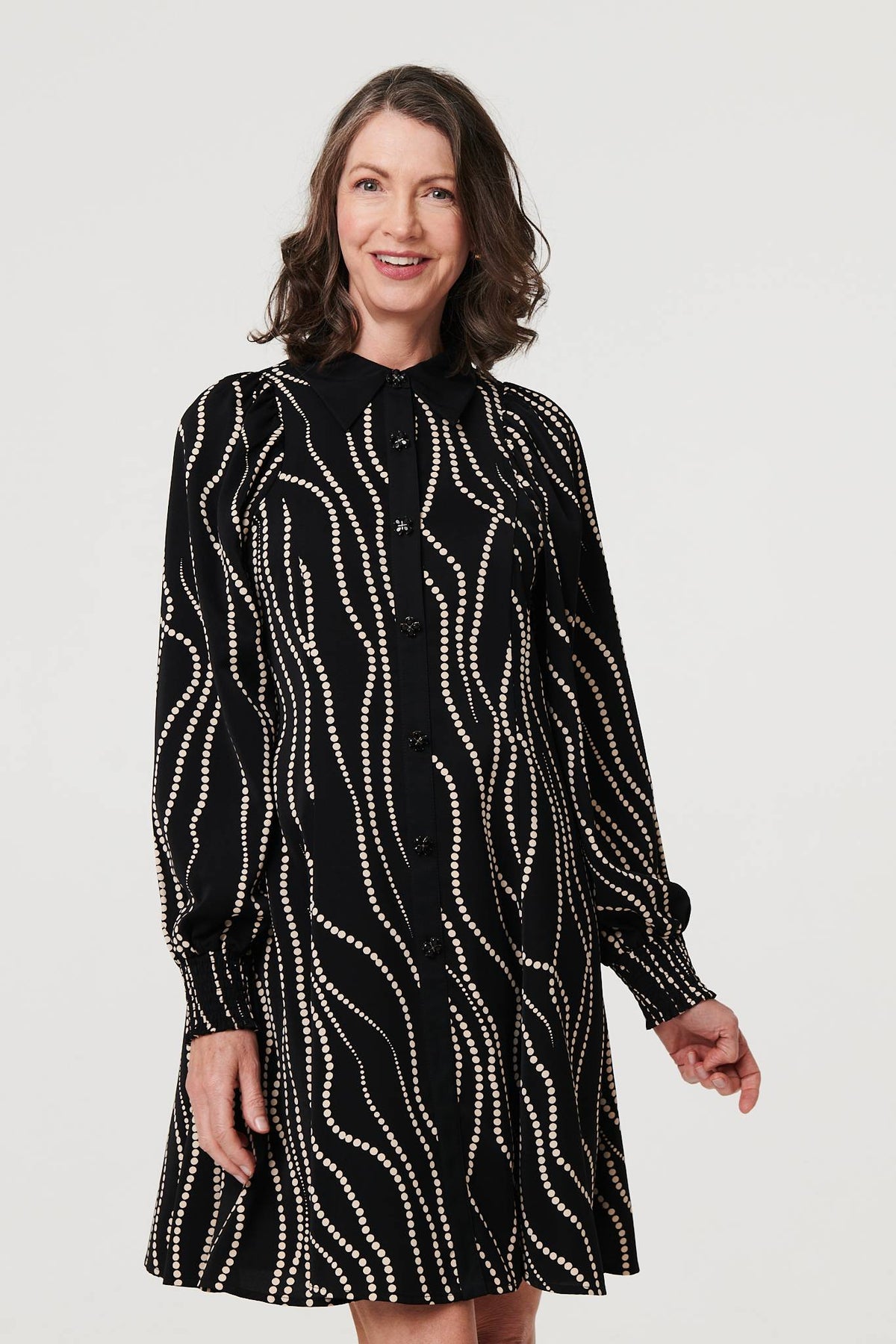 Printed Long Sleeve Shirt Short Dress Back View