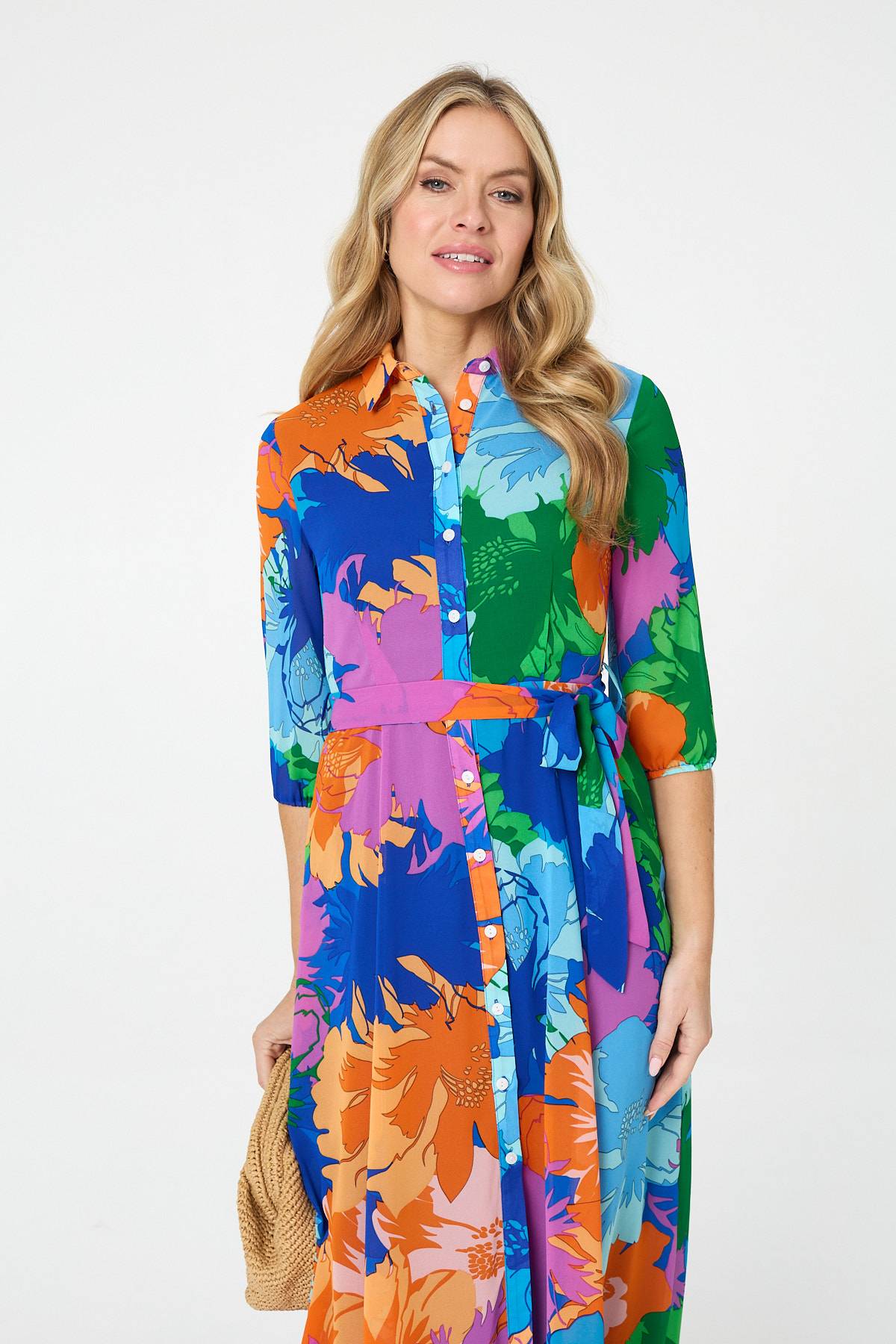 Abstract Floral 3/4 Sleeve Maxi Dress Side View