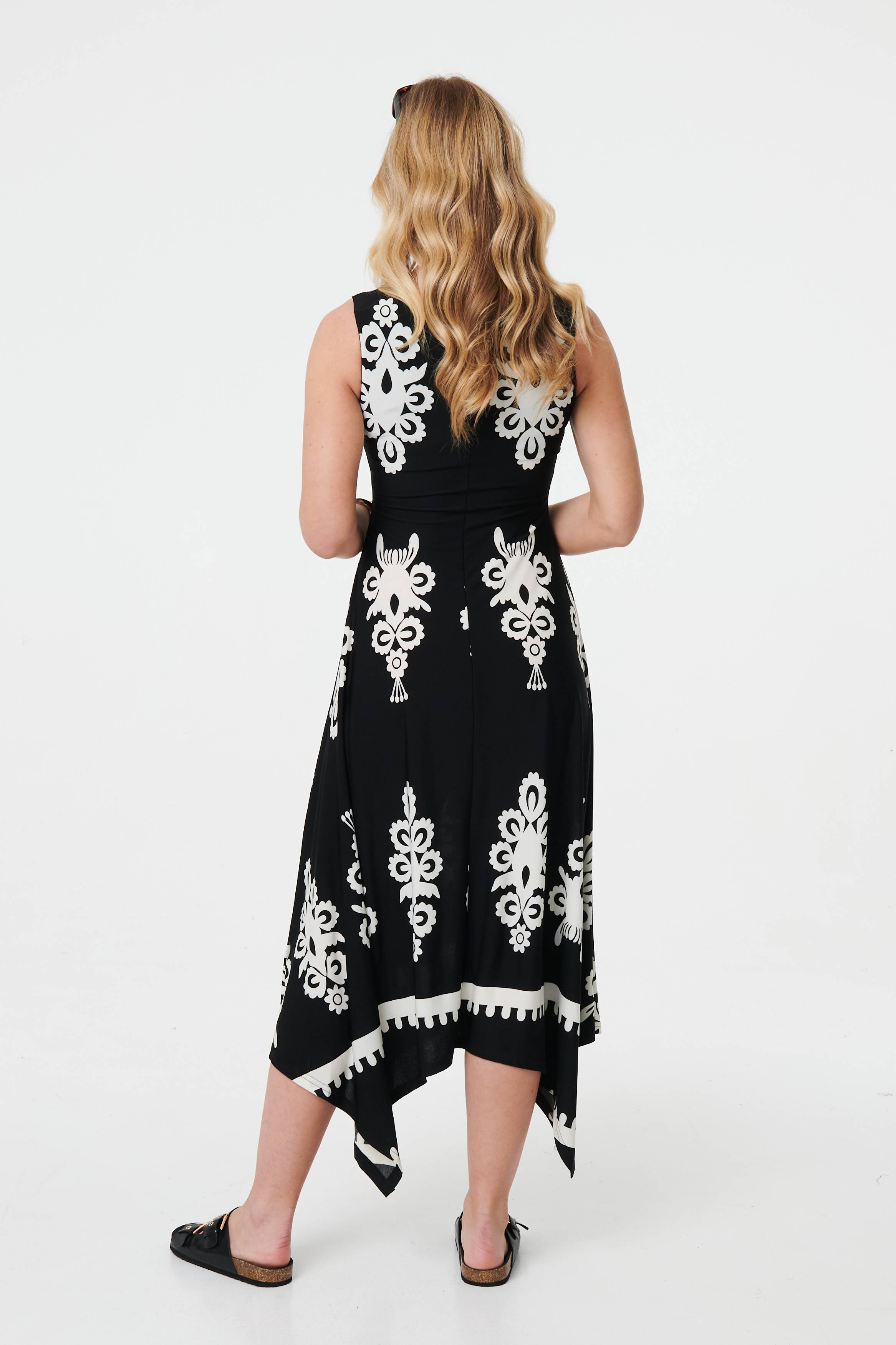 Ikat Print Sleeveless A-Line Midi Dress Side View