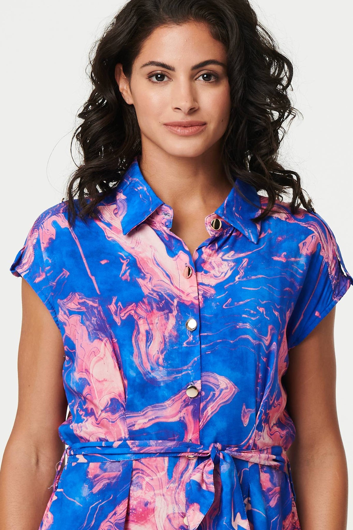 Marble Print Knee Length Shirt Dress Detail View