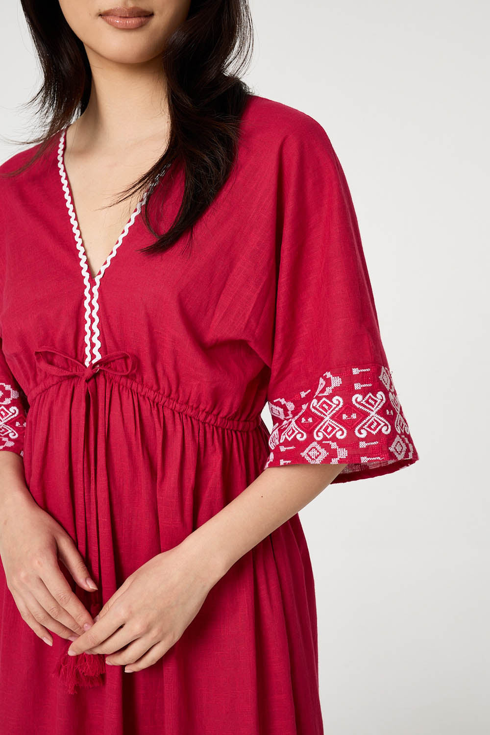 Embroidered Trim Empire Maxi Dress Side View 2