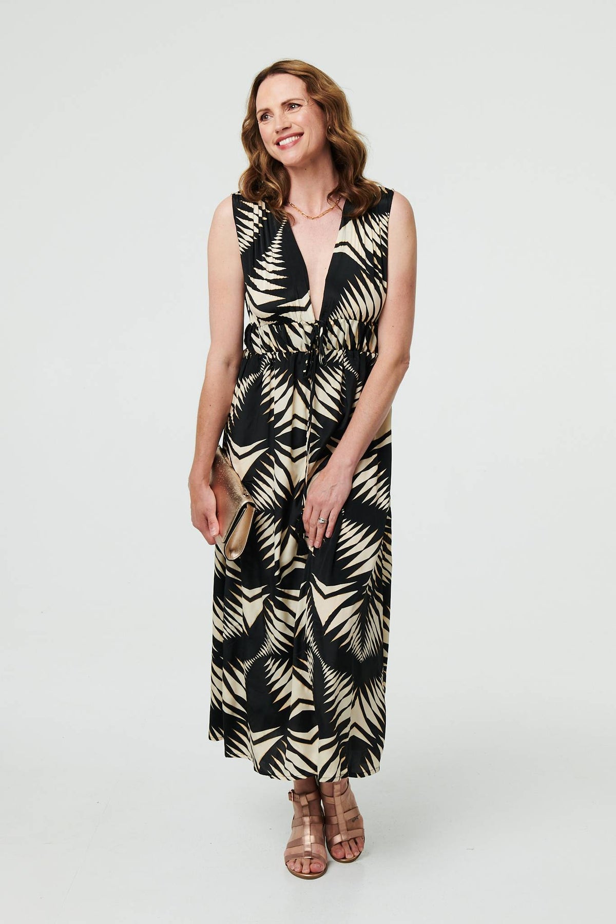 Geo Print Sleeveless Maxi Dress Back View