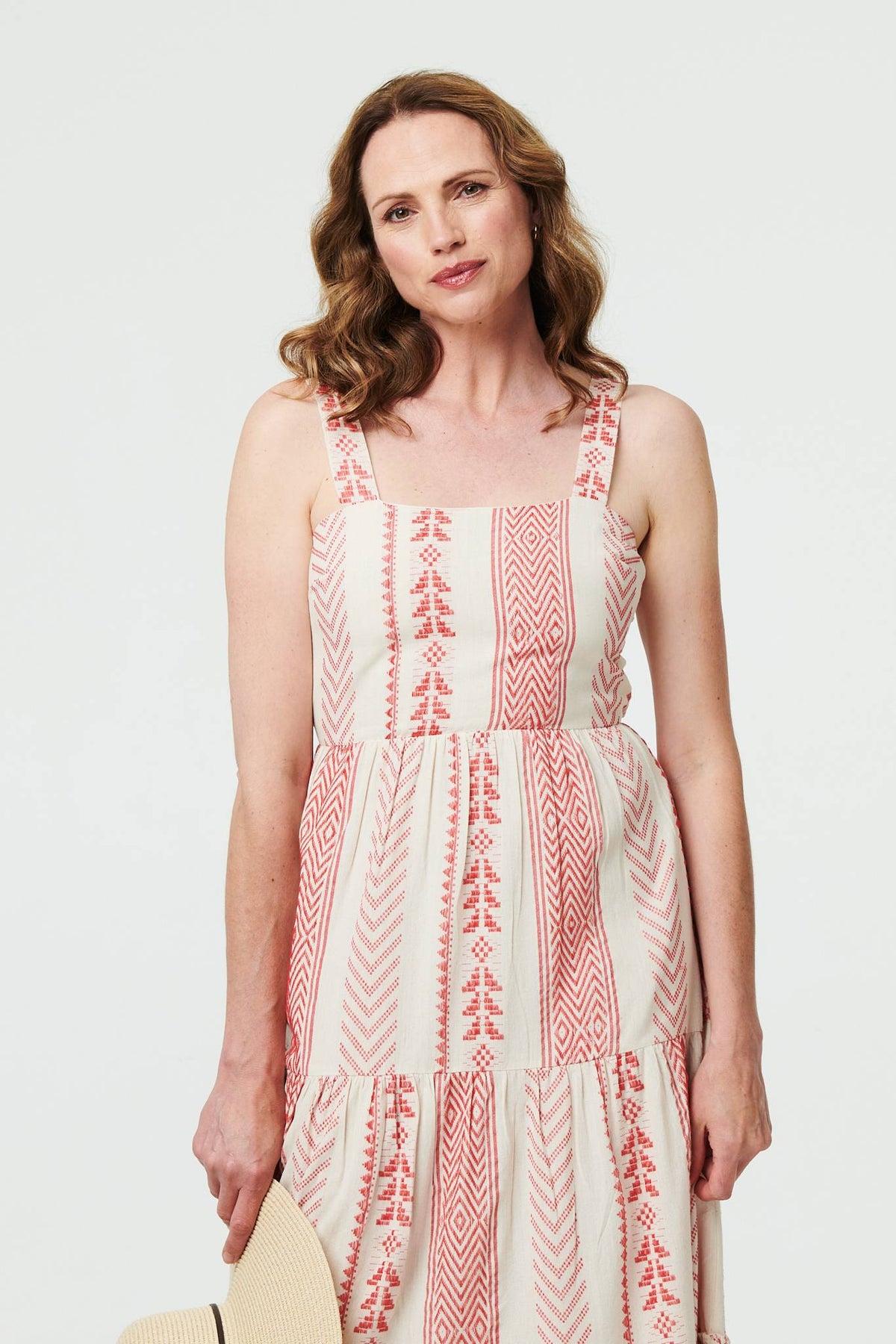 Printed Sleeveless Tiered Midi Dress Front View 2