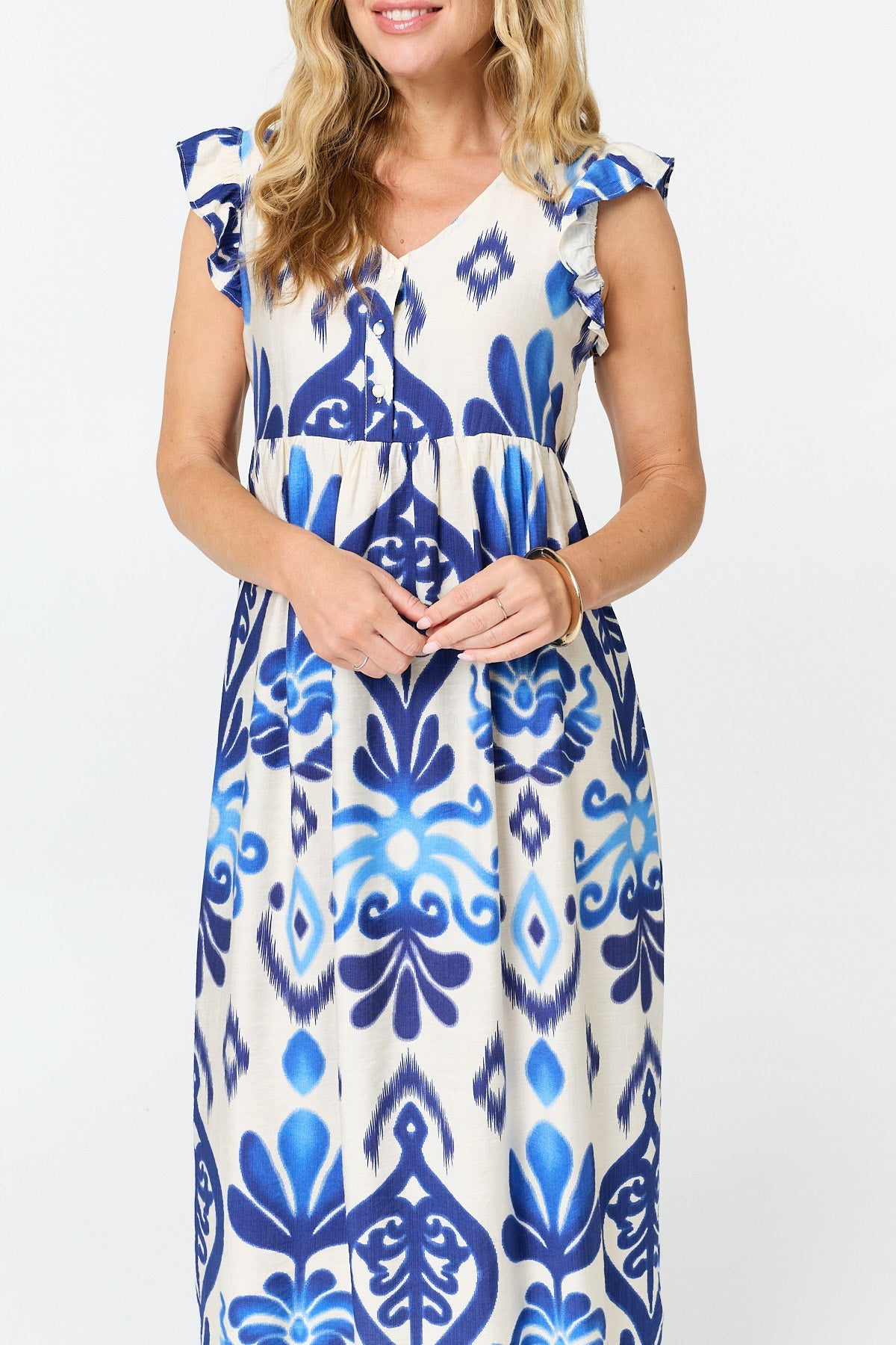 Printed Cap Sleeve Relaxed Maxi Dress Styled View