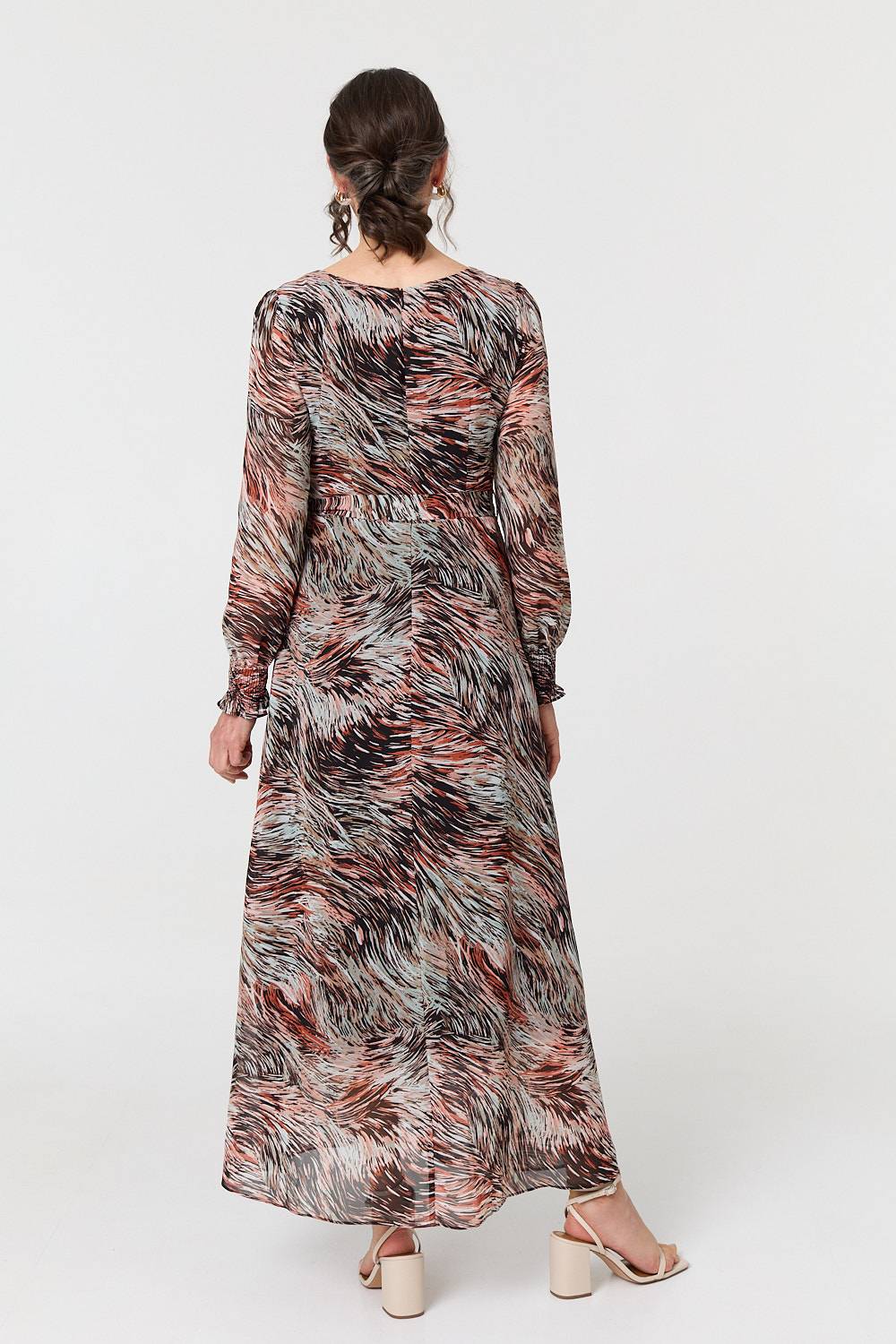 Printed Tie Waist Long Sleeve Maxi Dress Side View