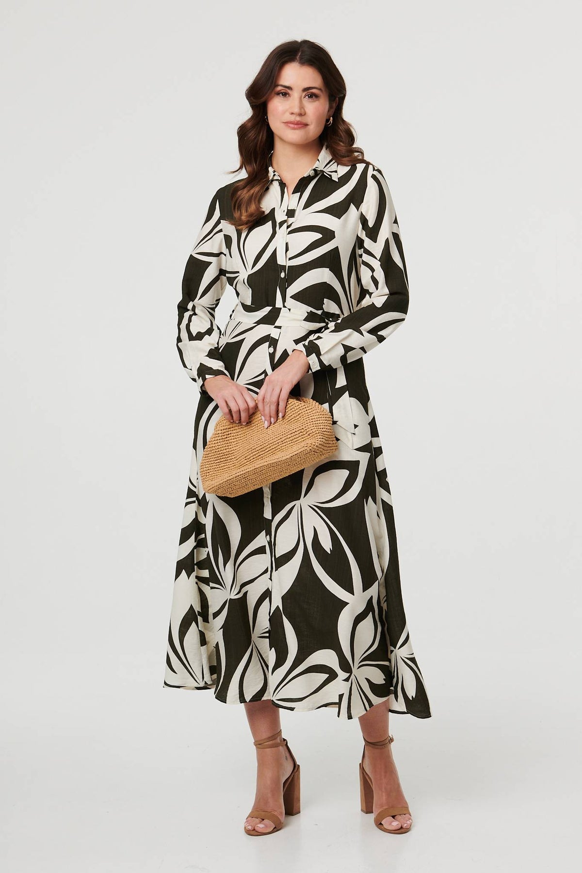 Abstract Floral Maxi Shirt Dress Back View