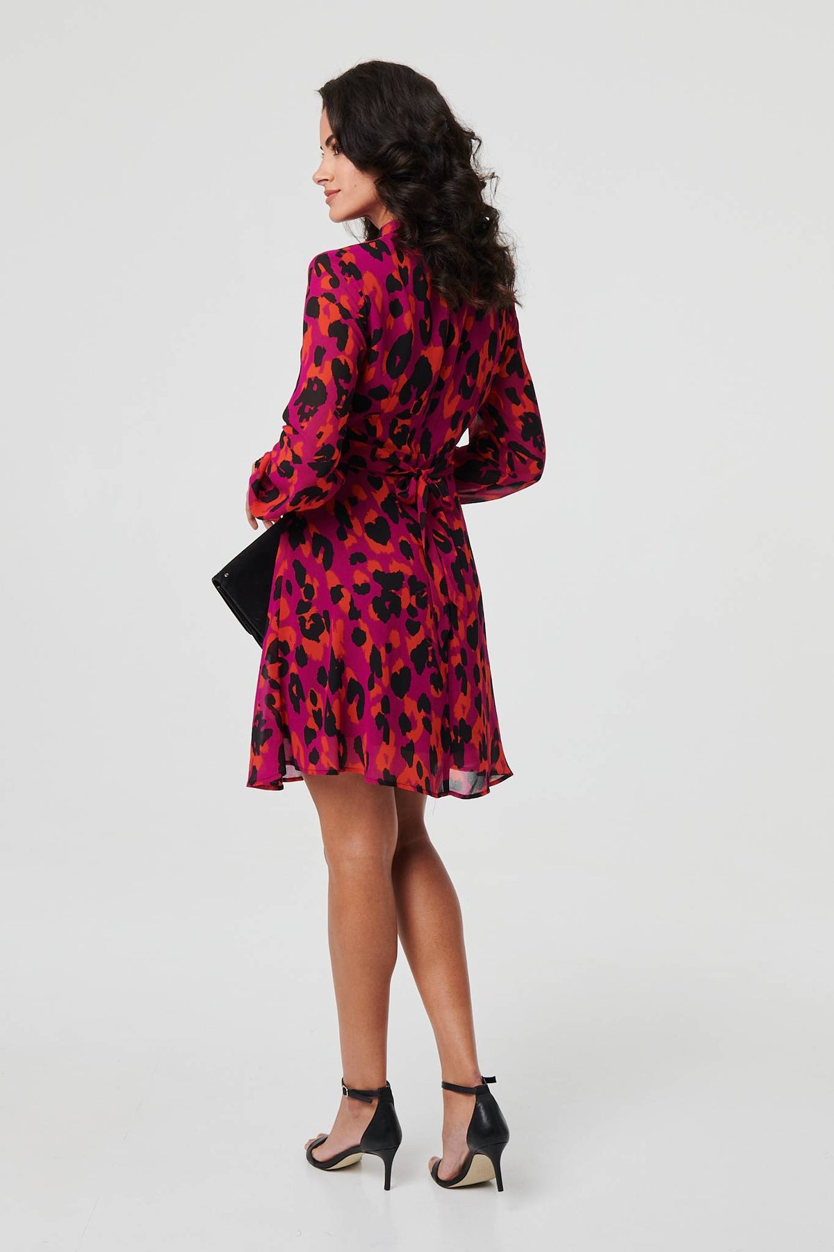 Animal Print Tie Waist Mini Skater Dress Side View