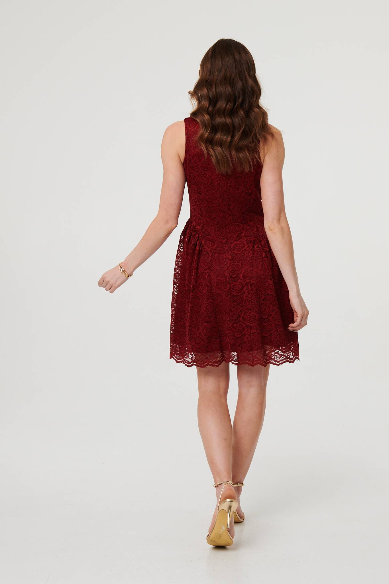 Lace Layer Sleeveless Short Skater Dress Side View
