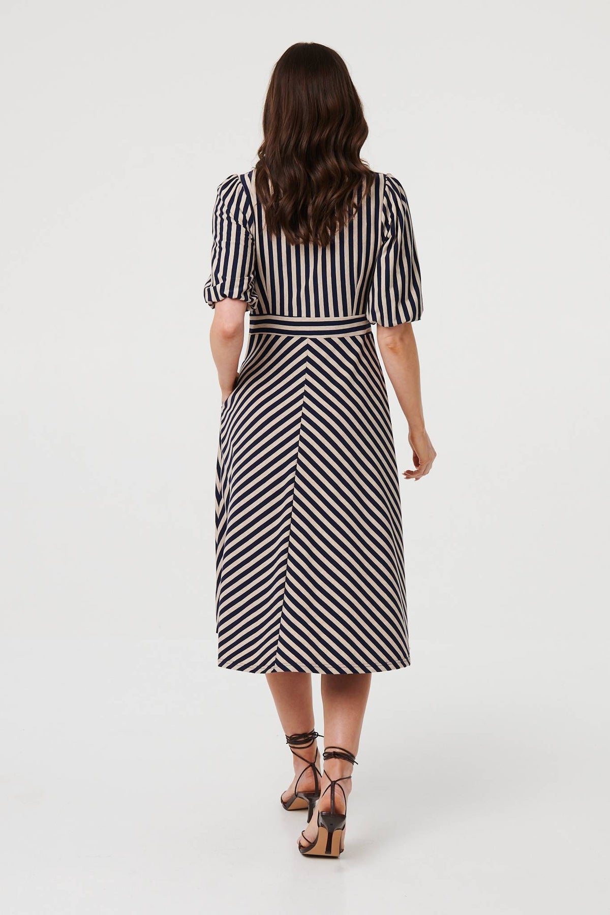 Striped 1/2 Puff Sleeve Midi Dress Side View