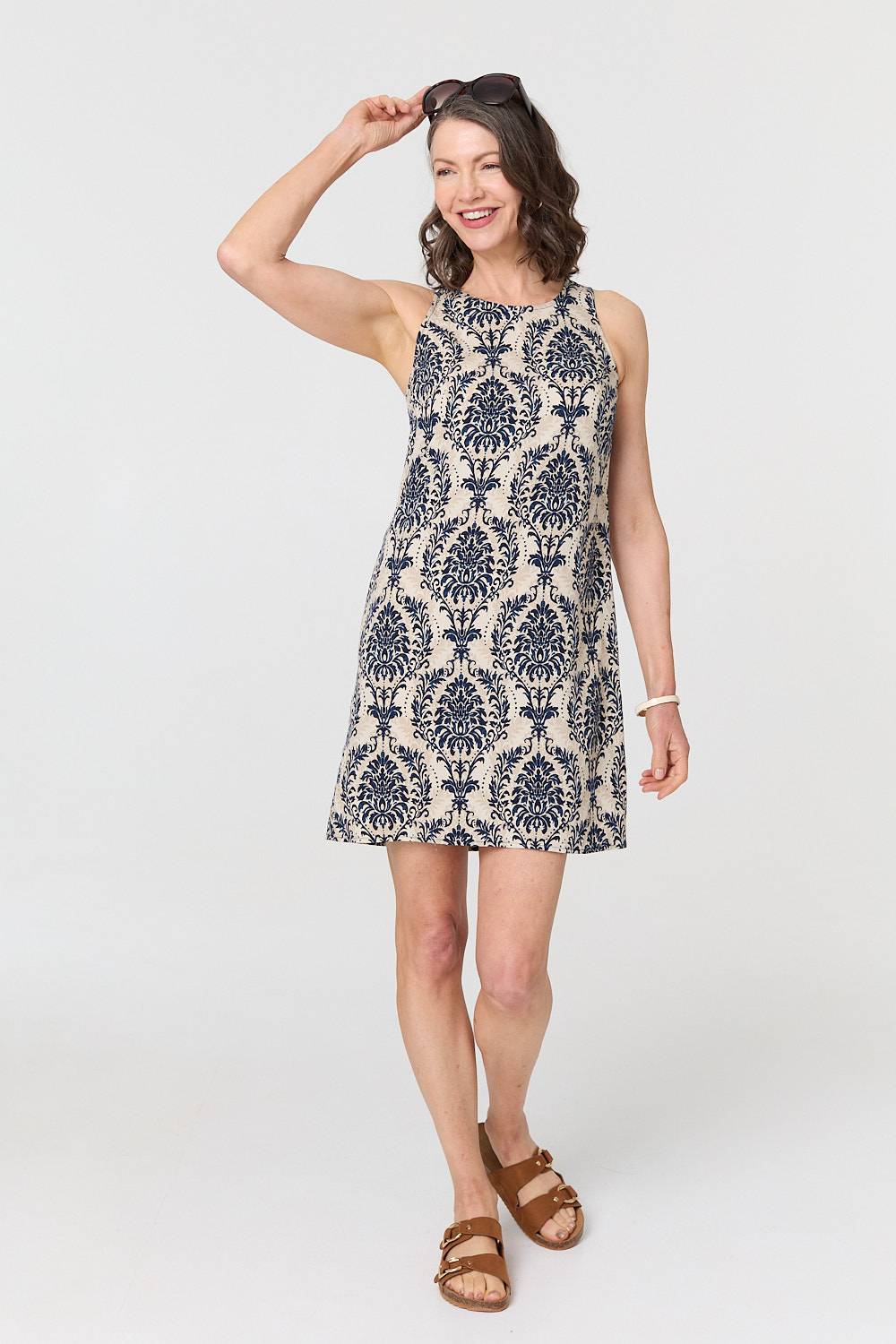 Baroque Print Sleeveless Mini Dress Back View
