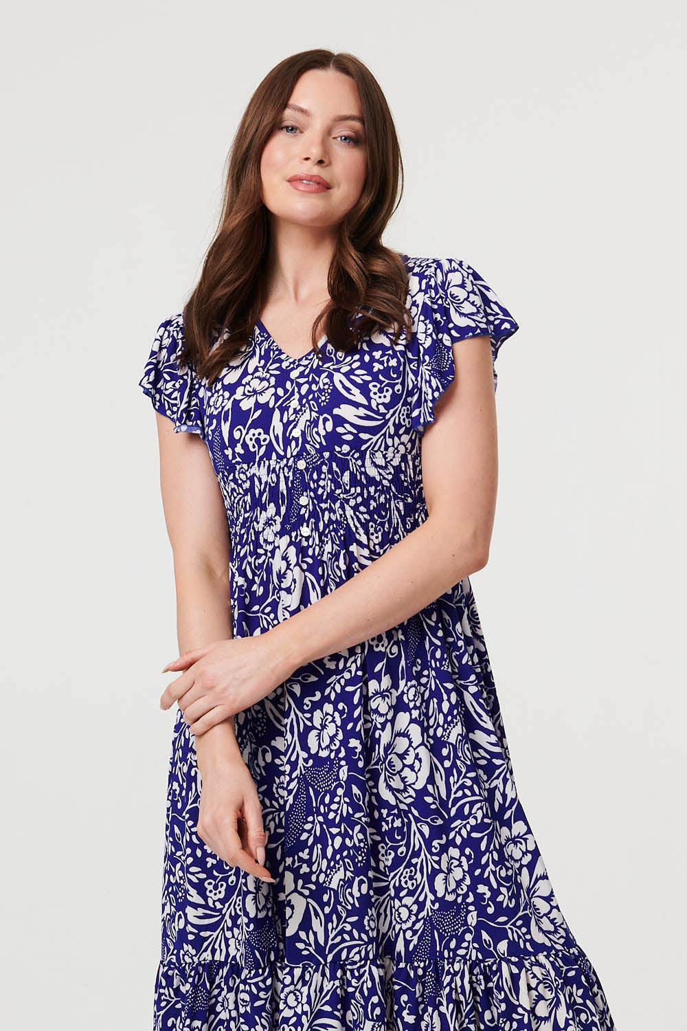 Floral Cap Sleeve Midi Dress Back View