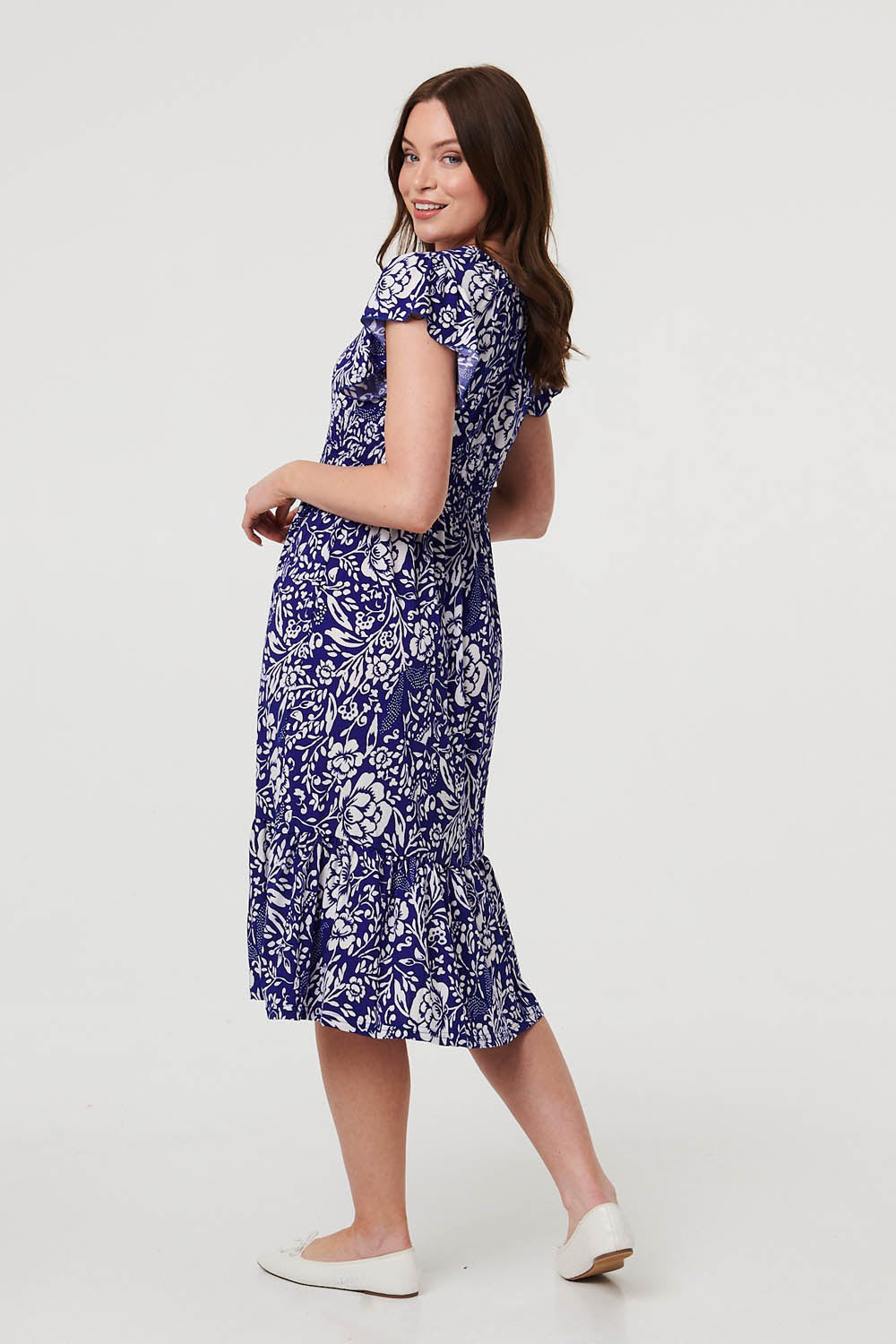 Floral Cap Sleeve Midi Dress Side View