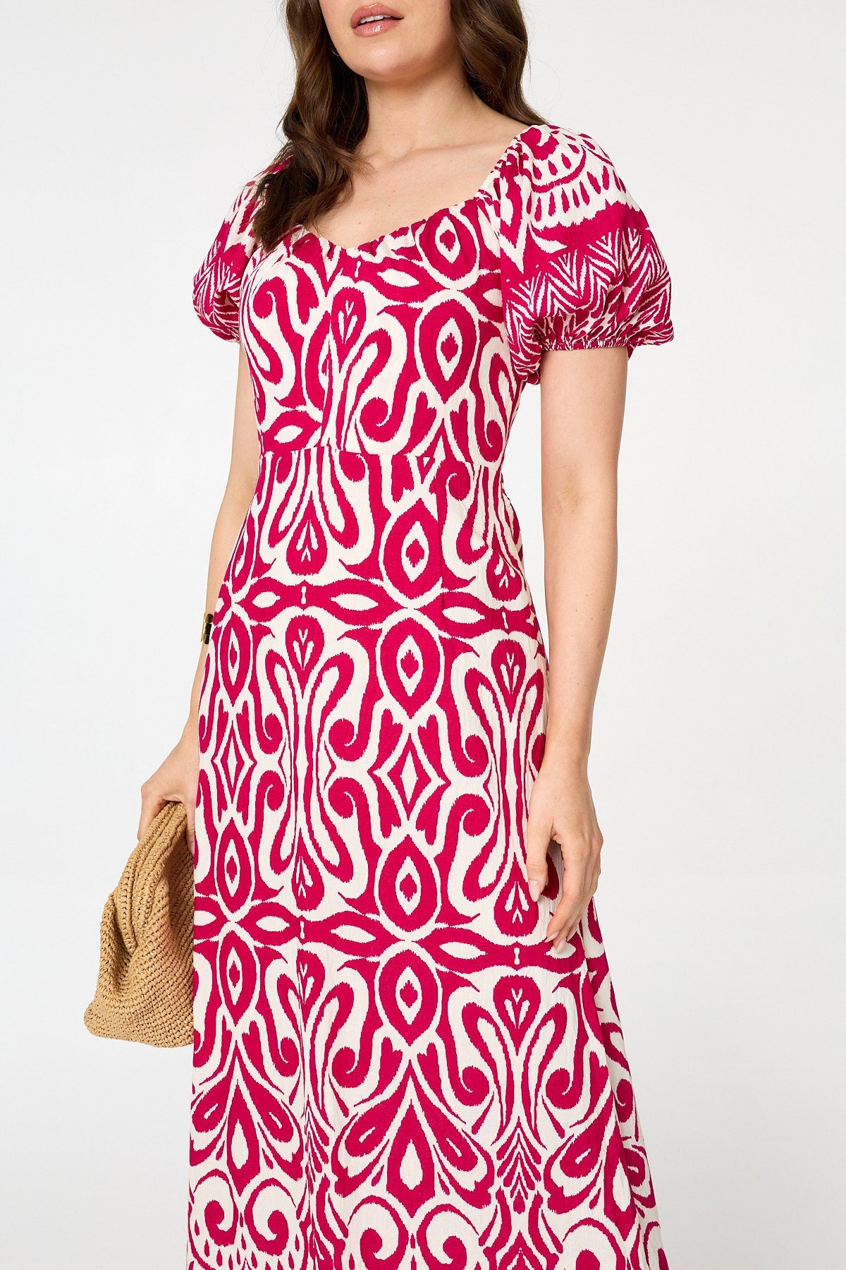 Printed Short Sleeve A-Line Maxi Dress Full Length View