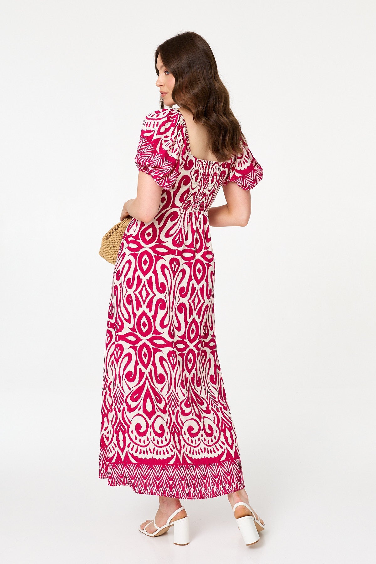 Printed Short Sleeve A-Line Maxi Dress Side View
