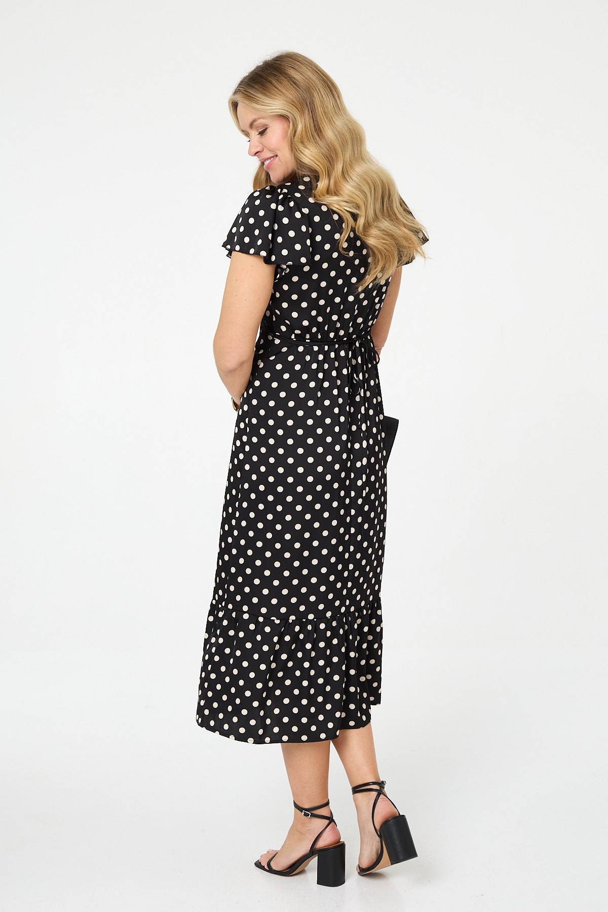 Polka Dot Lace Trim Empire Midi Dress Styled View