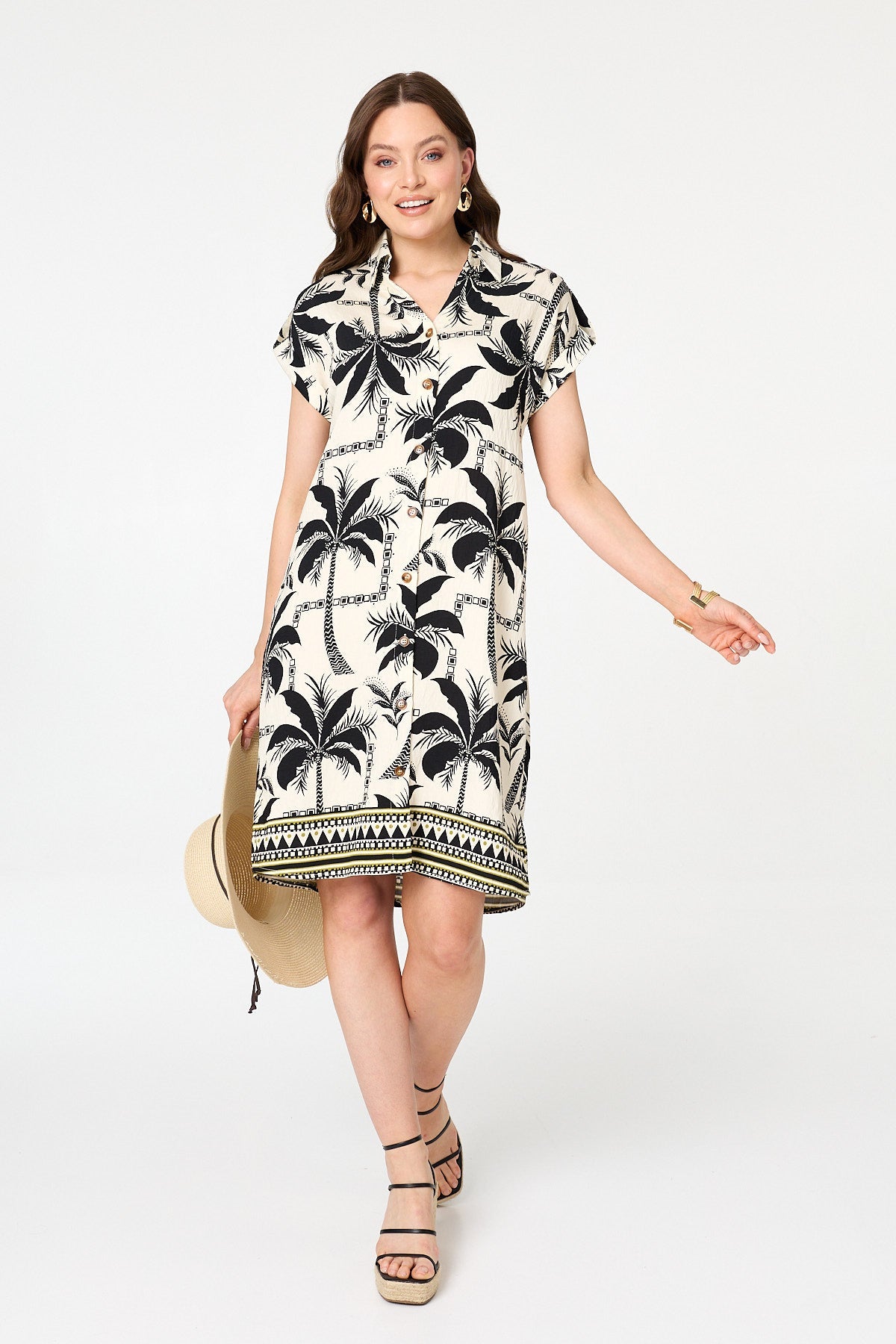 Tropical Cap Sleeve Knee Length Dress Front View