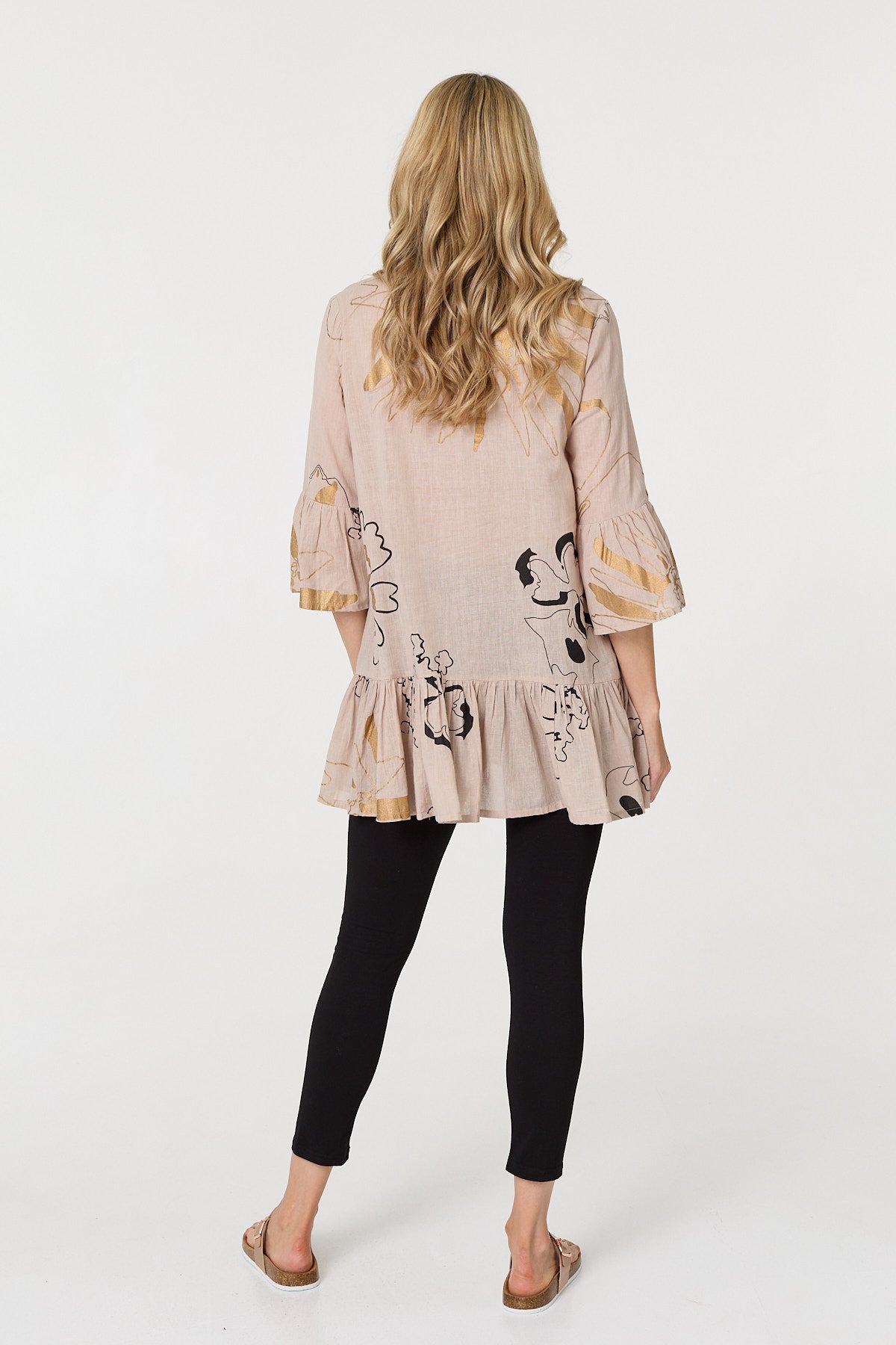 Floral Lace 3/4 Sleeve Frill Short Dress Detail View