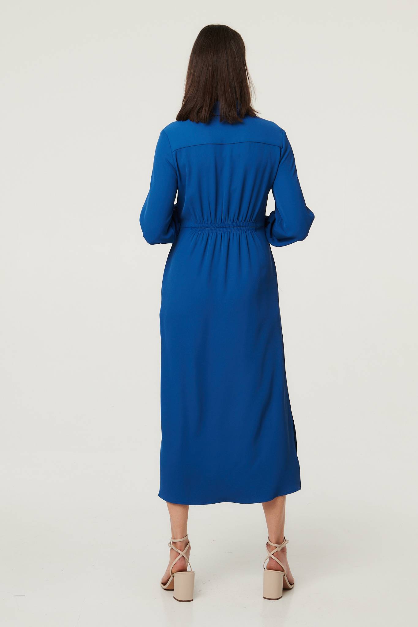Tie Waist Long Sleeve Midi Shirt Dress Side View