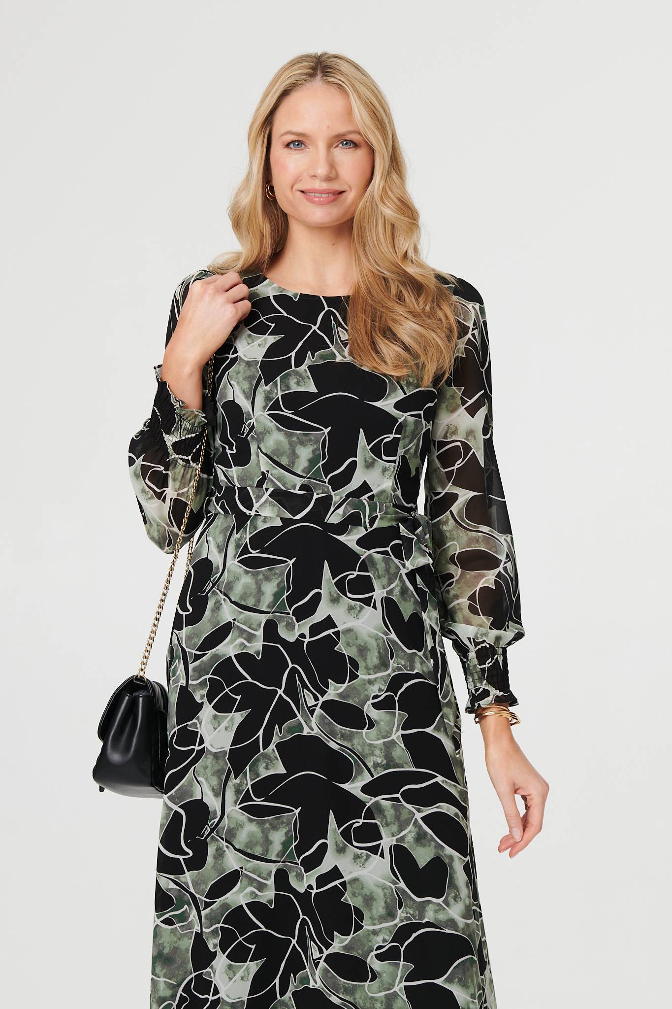 Abstract Long Sleeve Layered Maxi Dress Back View