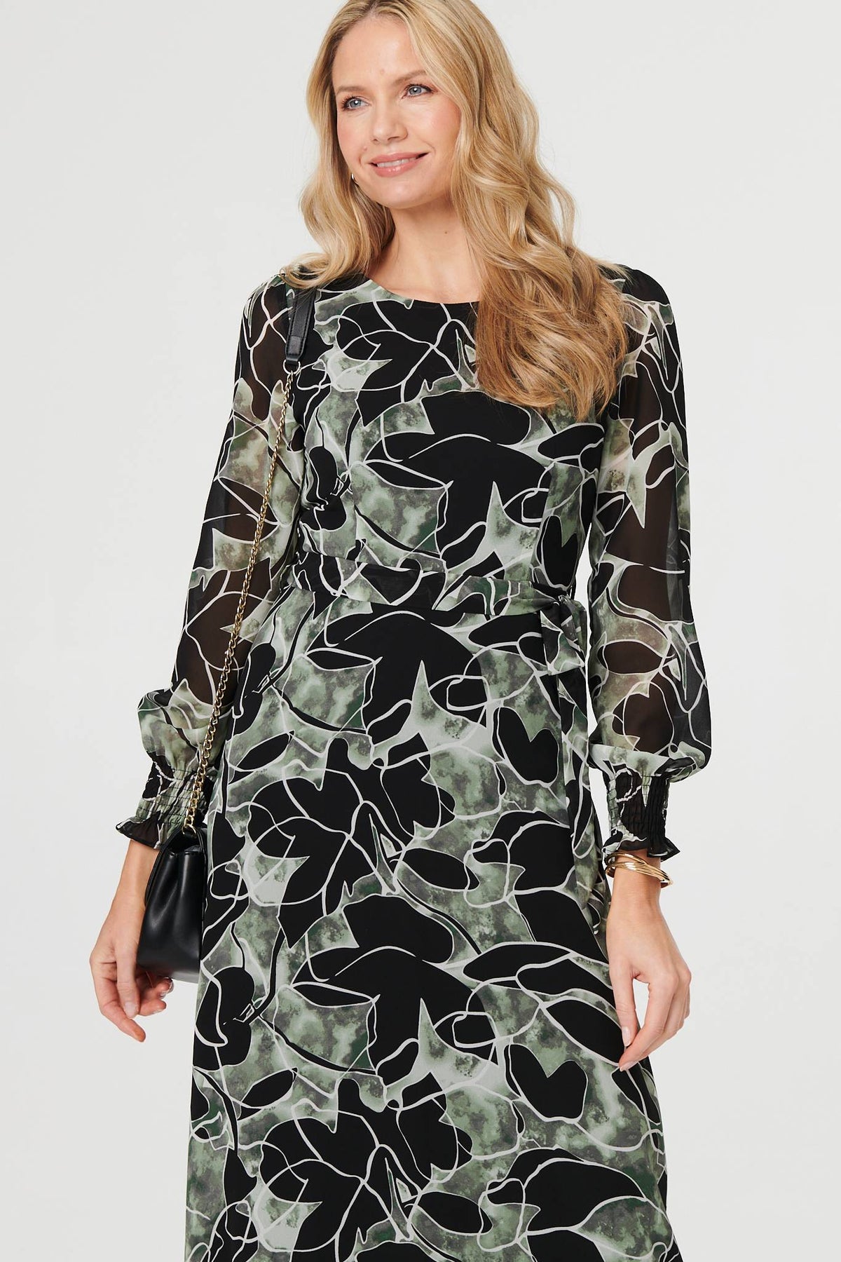 Abstract Long Sleeve Layered Maxi Dress Full Length View