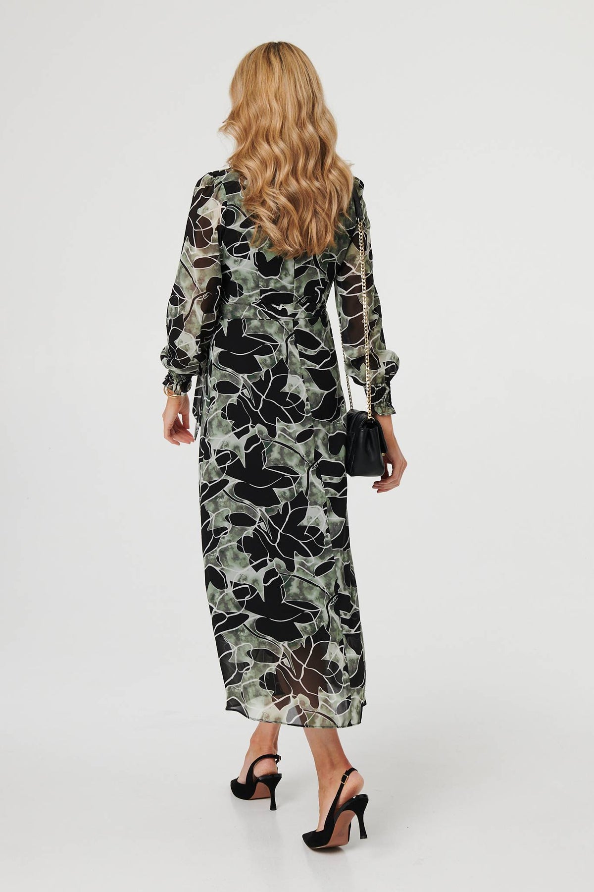 Abstract Long Sleeve Layered Maxi Dress Side View