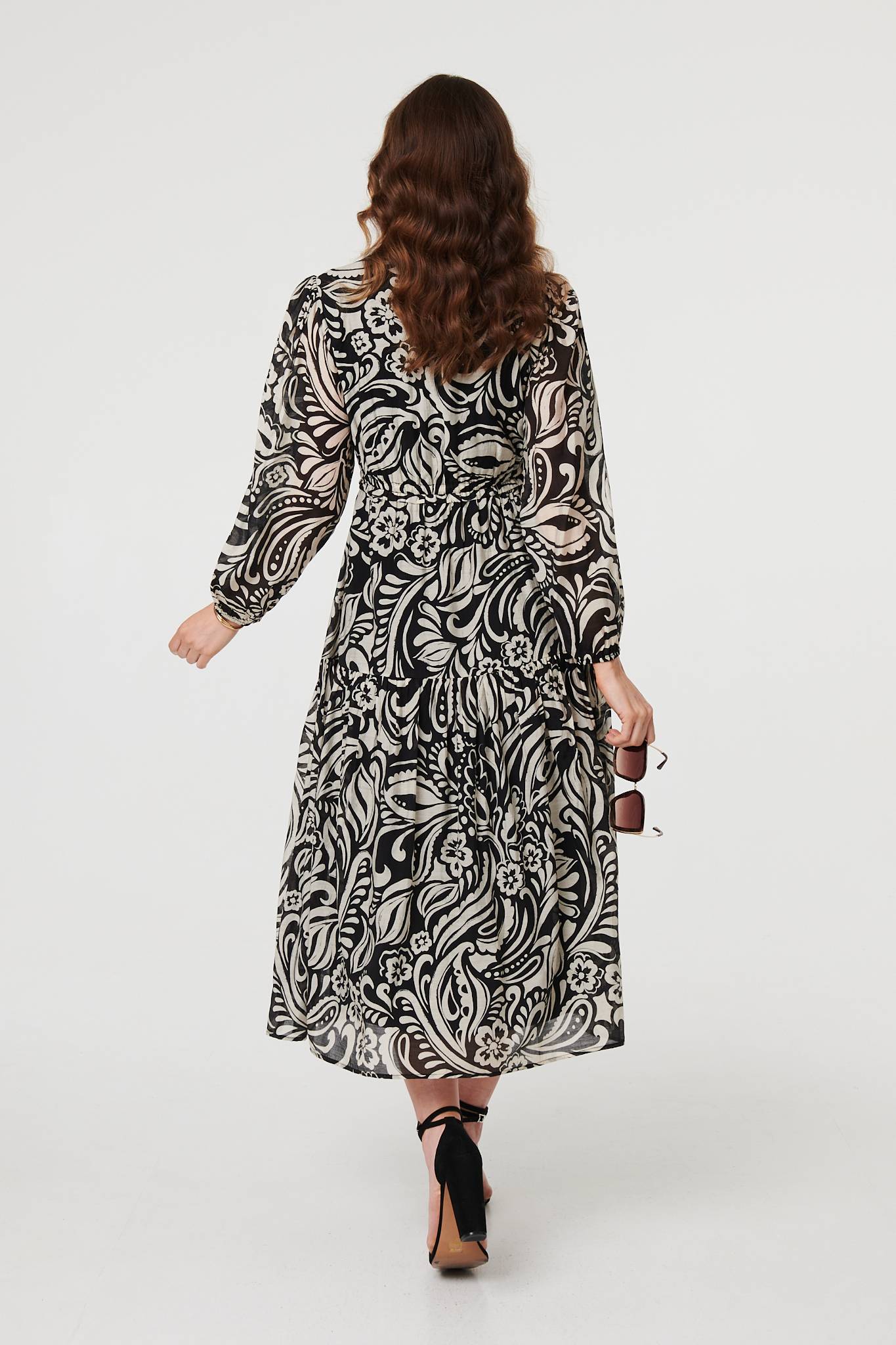 Printed Layered Long Sleeve Maxi Dress Side View