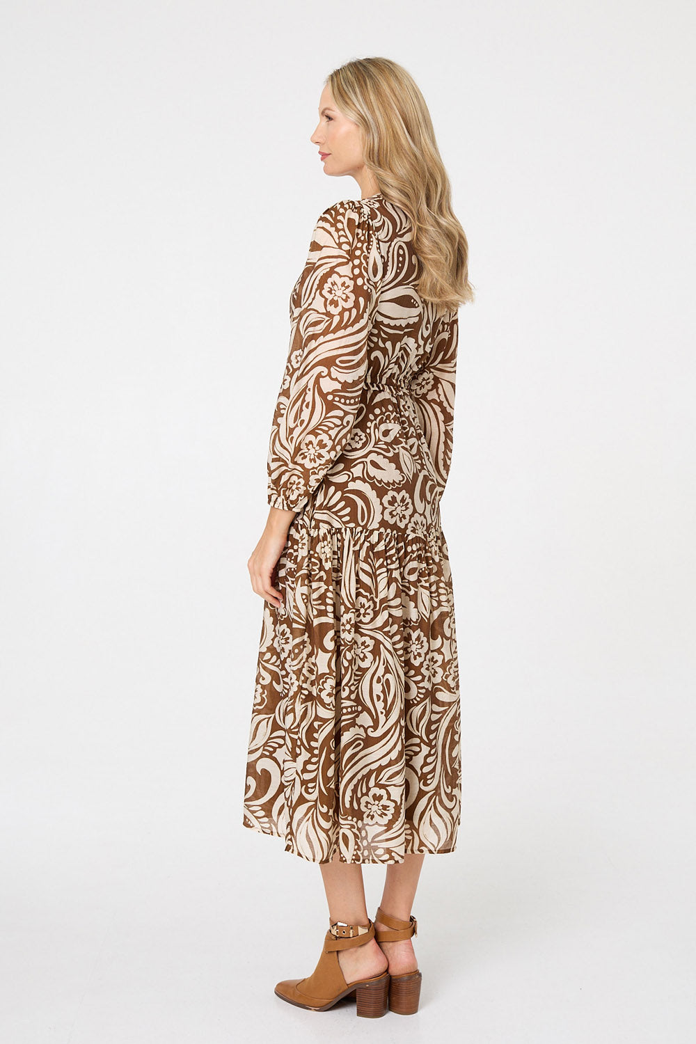 Printed Layered Long Sleeve Maxi Dress Detail View 2