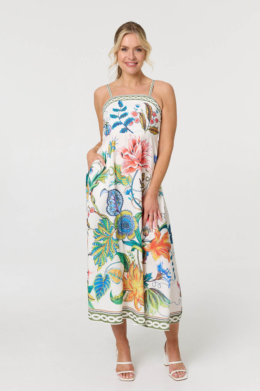 Tropical Print Cami Strap Maxi Dress Front View