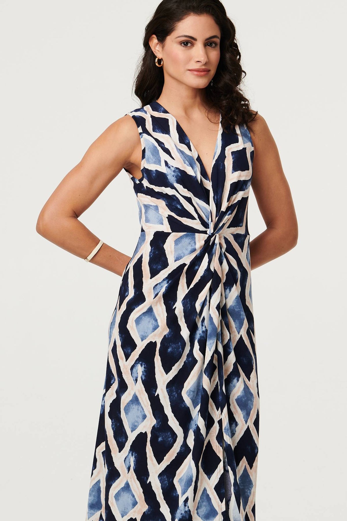 Printed Sleeveless Twist Midi Dress Back View