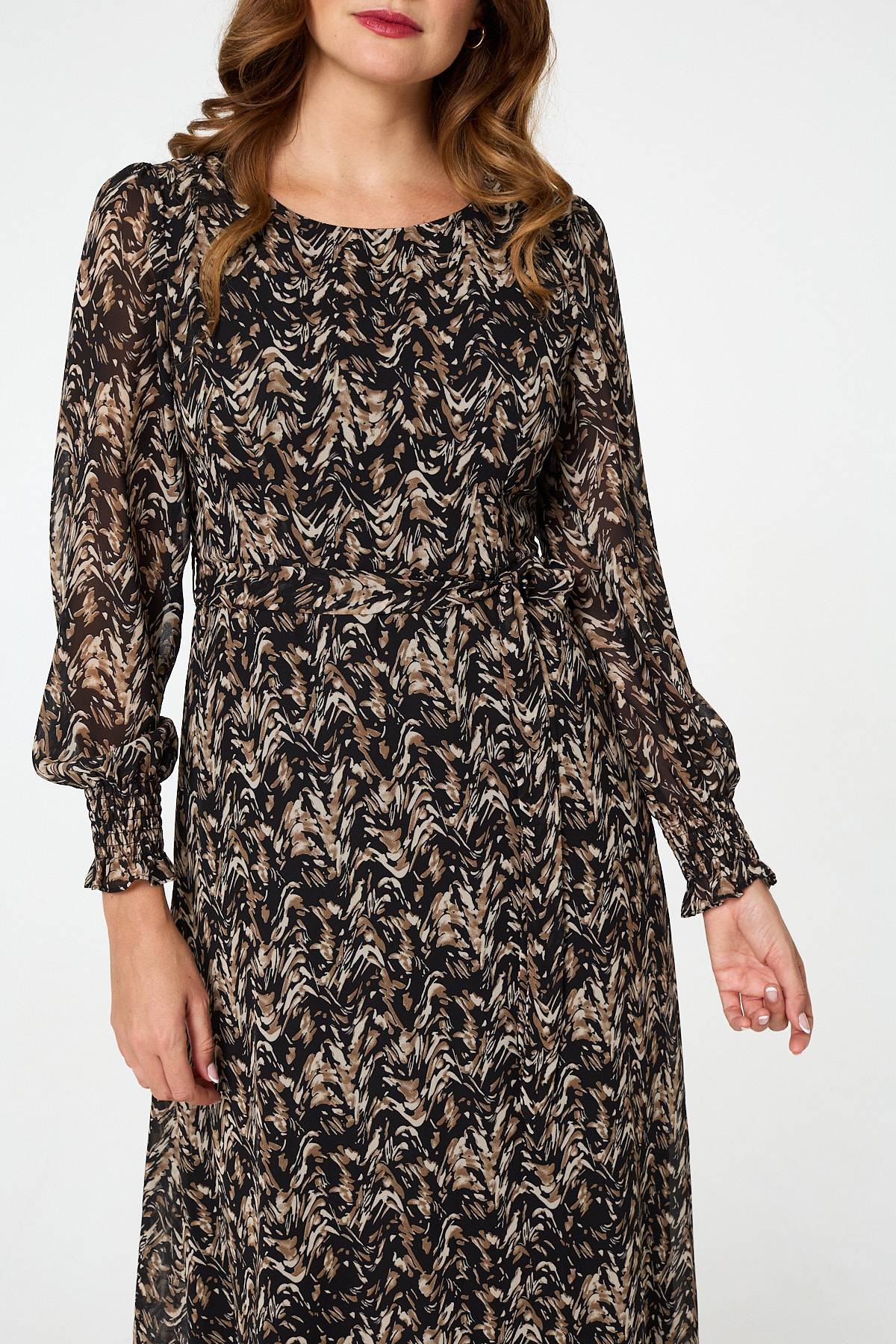 Printed Long Sleeve Layered Maxi Dress Detail View