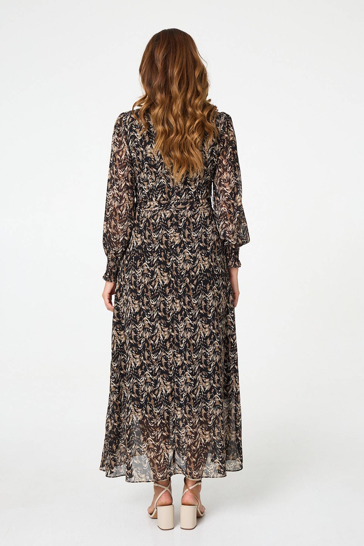 Printed Long Sleeve Layered Maxi Dress Side View