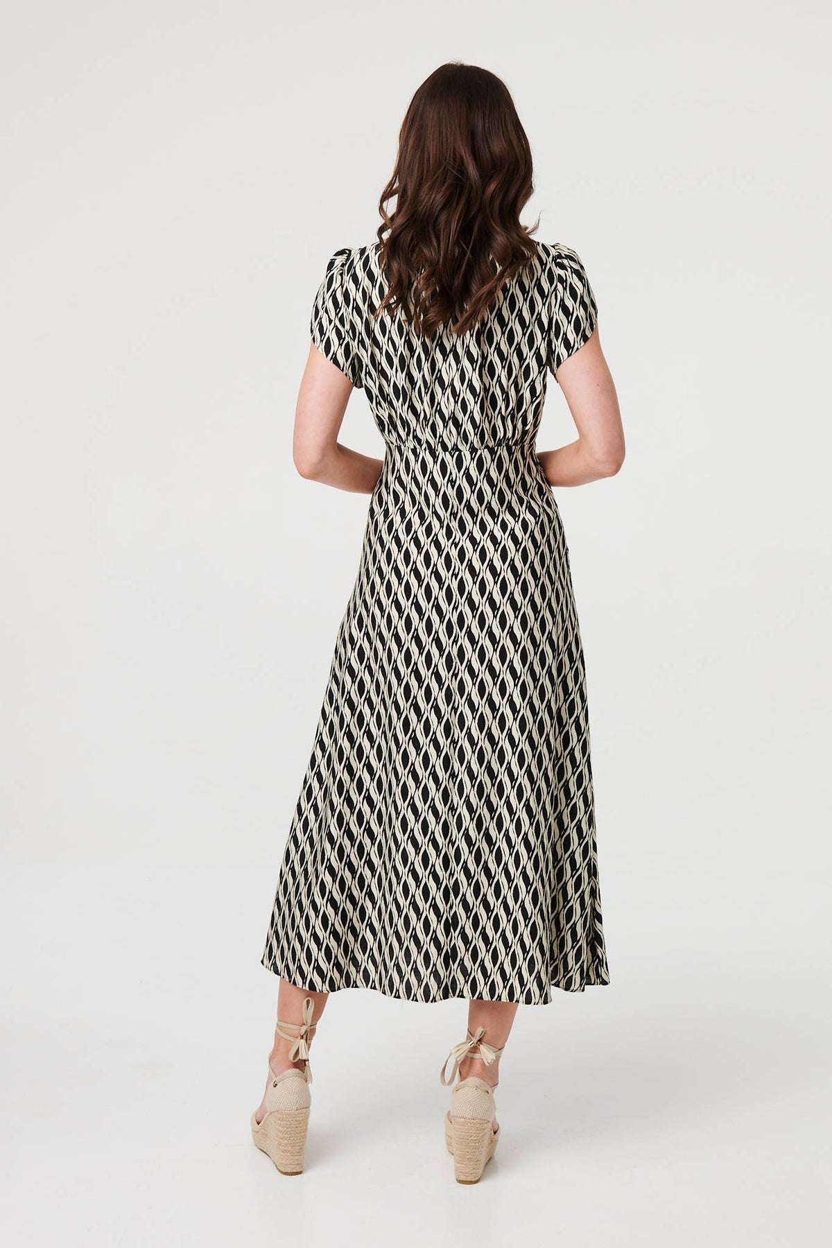 Printed Cap Sleeve Ruched Midi Dress Side View
