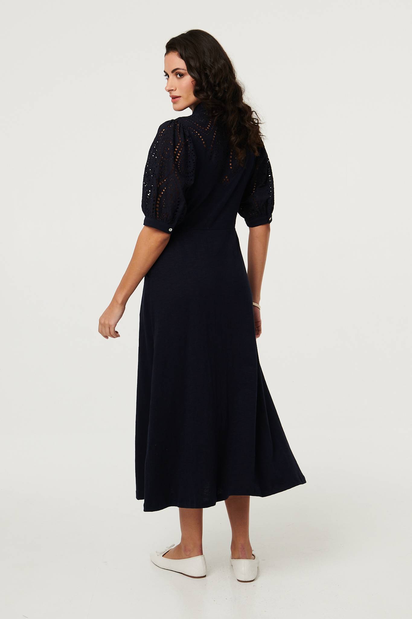 Embroidered Texture Midi Shirt Dress Side View