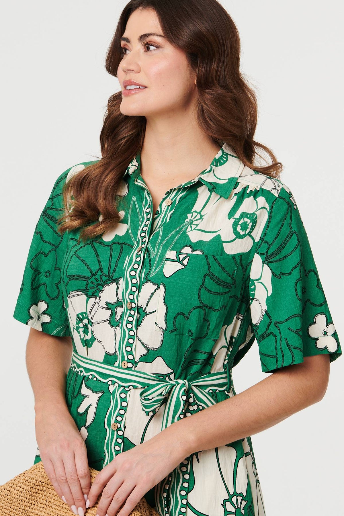 Floral Tie 1/2 Sleeve Maxi Shirt Dress Styled View