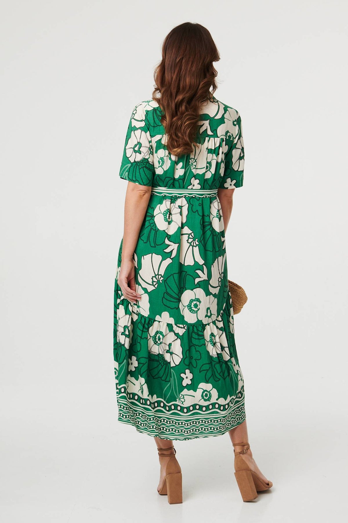 Floral Tie 1/2 Sleeve Maxi Shirt Dress Side View